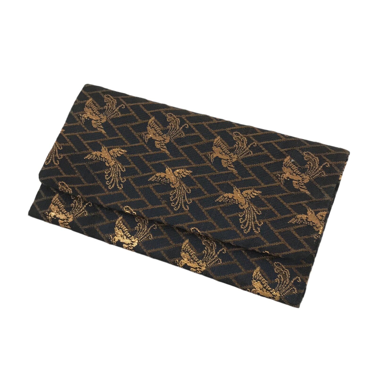 Japanese Prayer Beads Silk Fabric Bag Vtg Juzu-Bukuro Ho-oh Bird Blue BA621