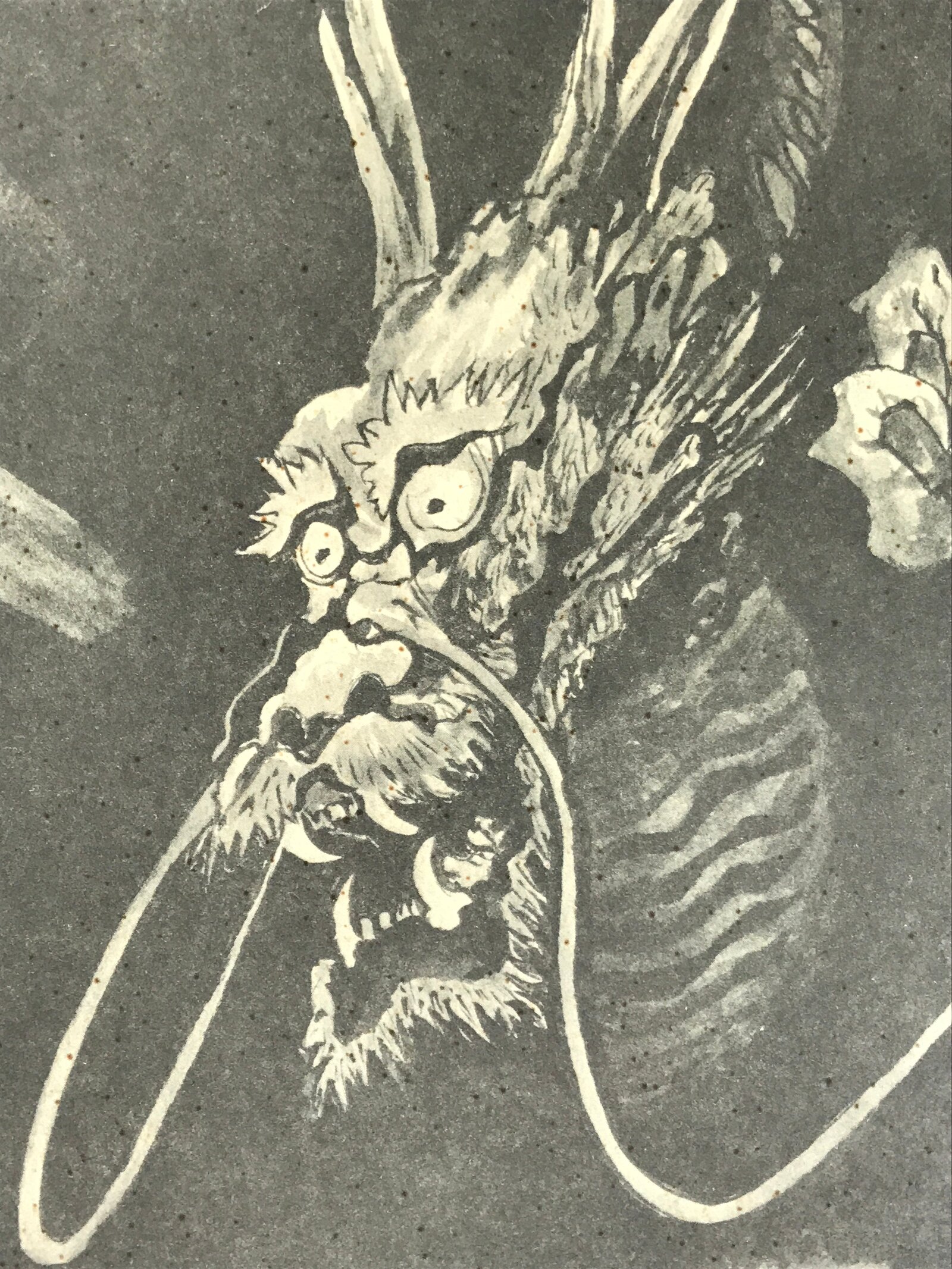 Japanese Printed Art Reproduction Vtg Dragon Black White Big Shikishi FL493