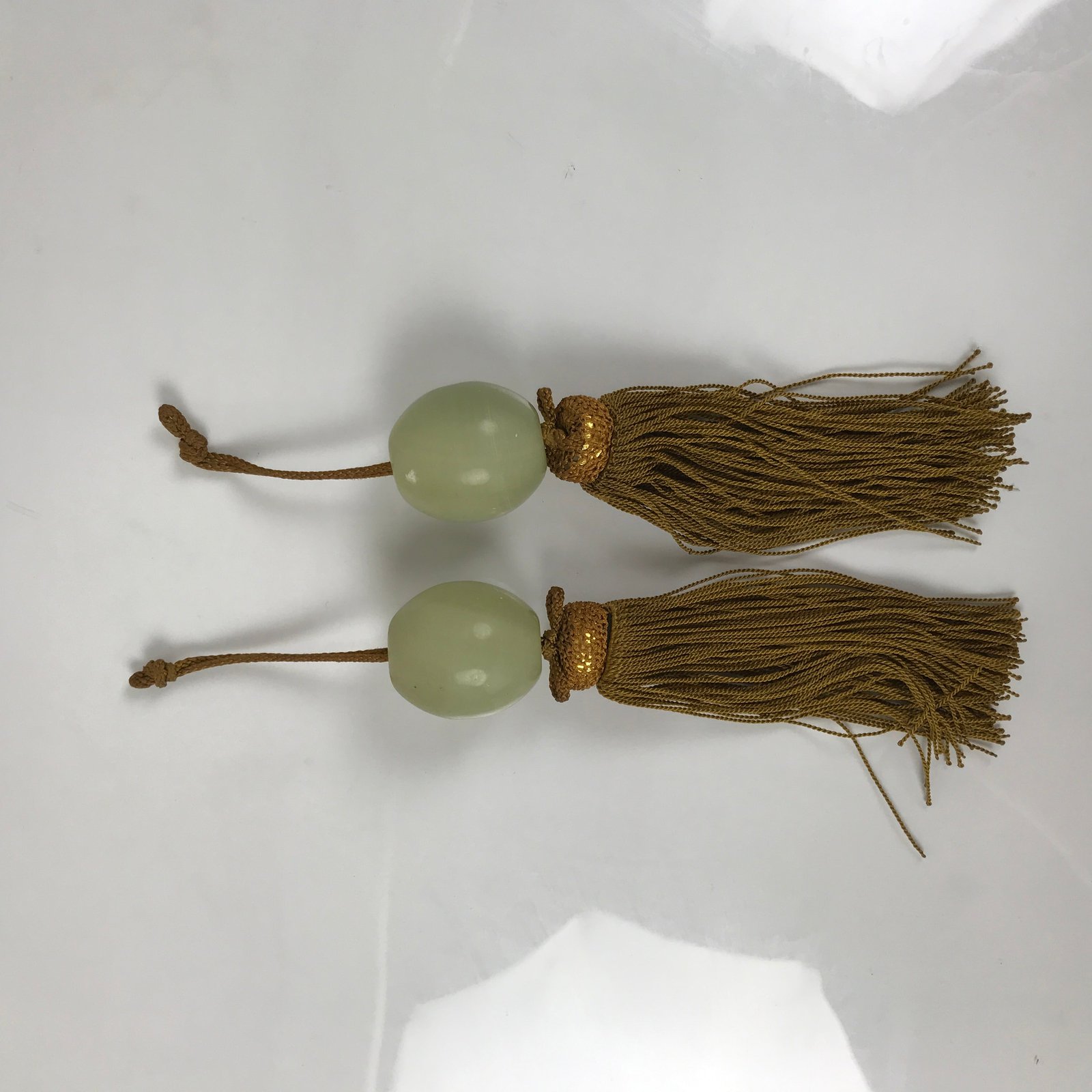 Japanese Quartz Stone Hanging Scroll Weights Fuchin Kakejiku Gold Tassel FC368