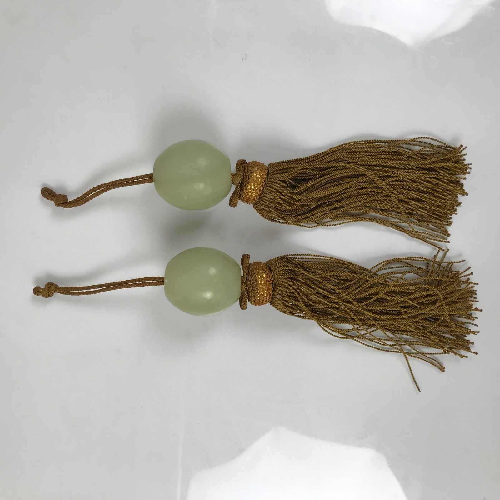 Japanese Quartz Stone Hanging Scroll Weights Fuchin Kakejiku Gold Tassel FC368