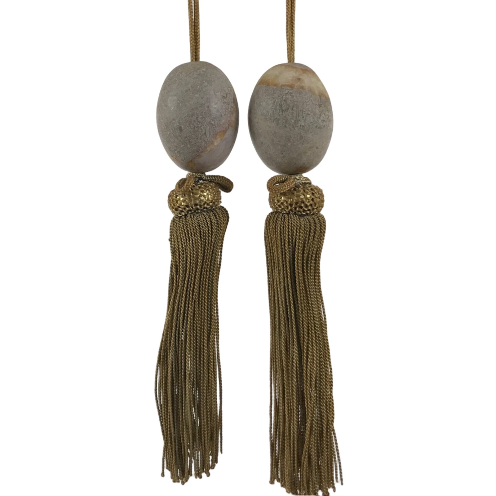 Japanese Quartzite Stone Hanging Scroll Weights Fuchin Kakejiku Tan Tassel FC367