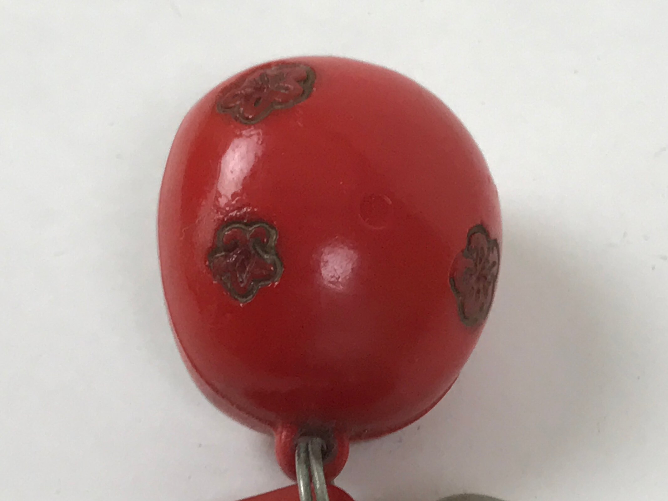 Japanese Resin Daruma Bell Keychain Vtg Phone Strap Metal Chain Amulet Red JK875