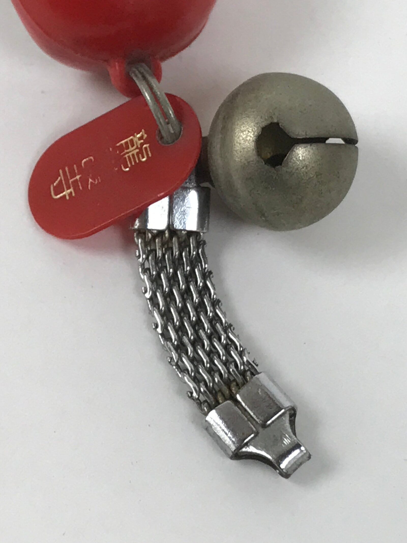 Japanese Resin Daruma Bell Keychain Vtg Phone Strap Metal Chain Amulet Red JK875