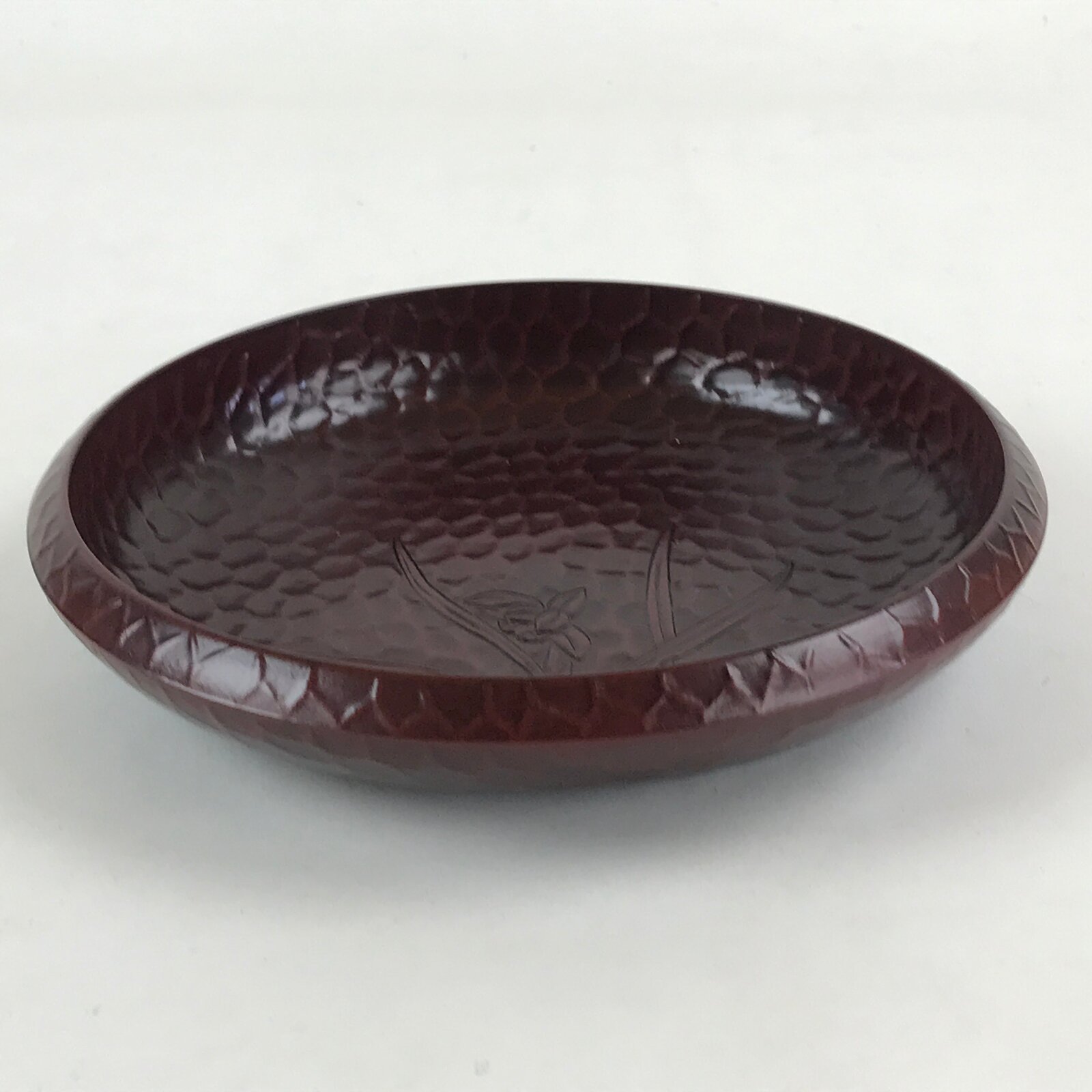 Japanese Resin Lacquer Replica Kashiki Snack Bowl Vtg Kamakurabori Iris L21