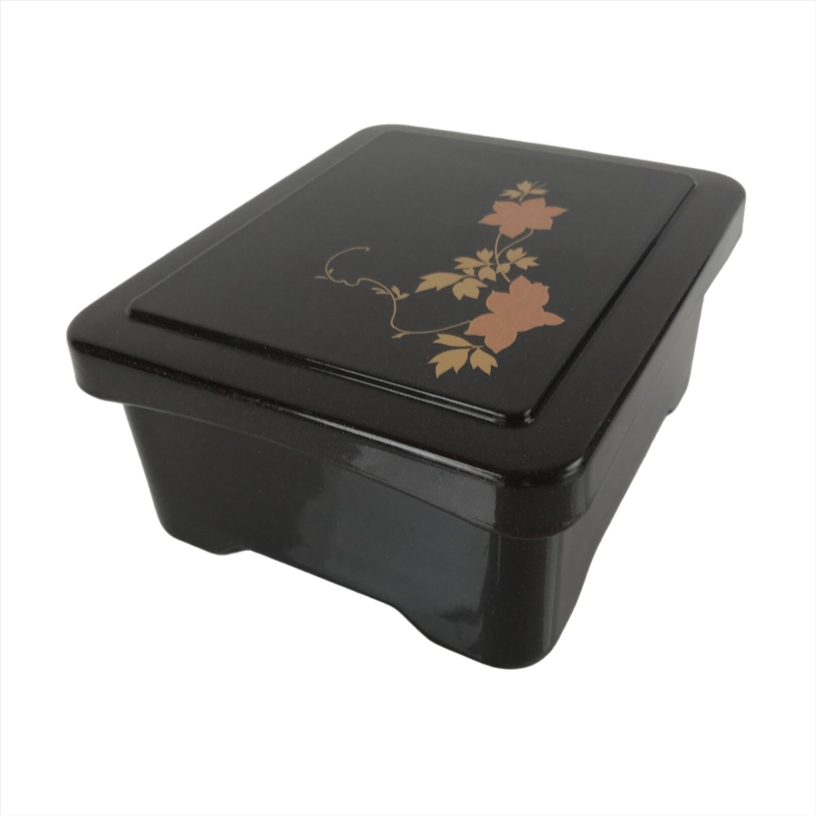 Japanese Resin Lacquer Replica Lidded Bento Lunch Box Vtg Makie Flowers L213