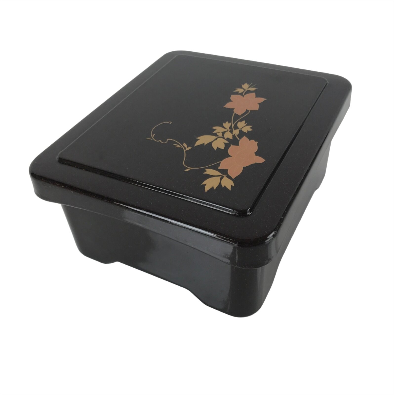 Japanese Resin Lacquer Replica Lidded Bento Lunch Box Vtg Makie Flowers L216