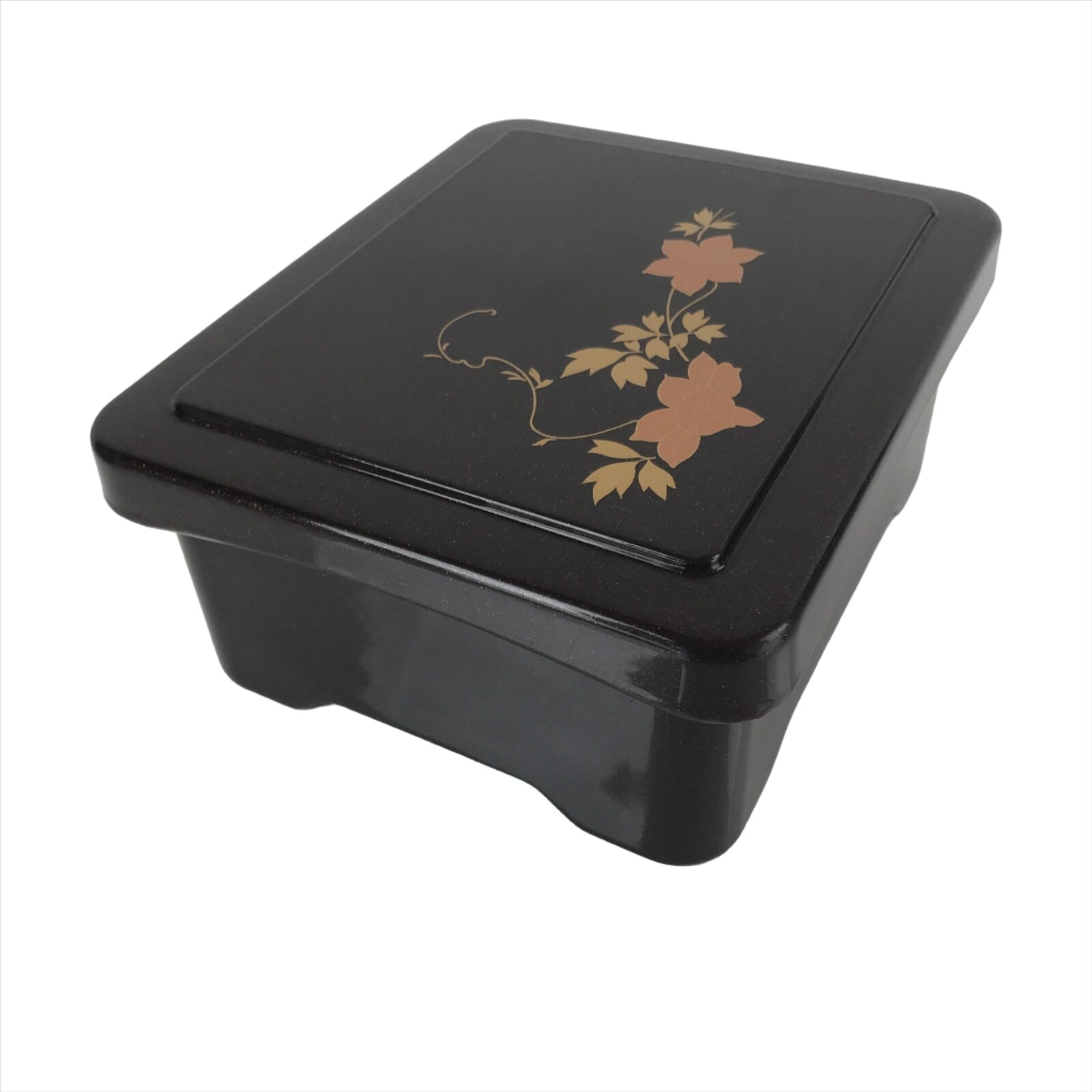 Japanese Resin Lacquer Replica Lidded Bento Lunch Box Vtg Makie Flowers L219