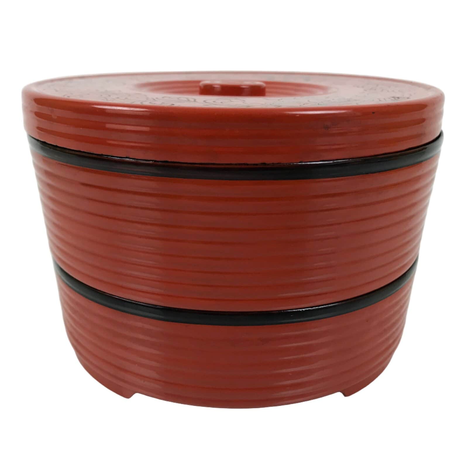 Japanese Resin Lidded Bento Lunch Box Vtg 2 Tier Jubako Round Red Black L546