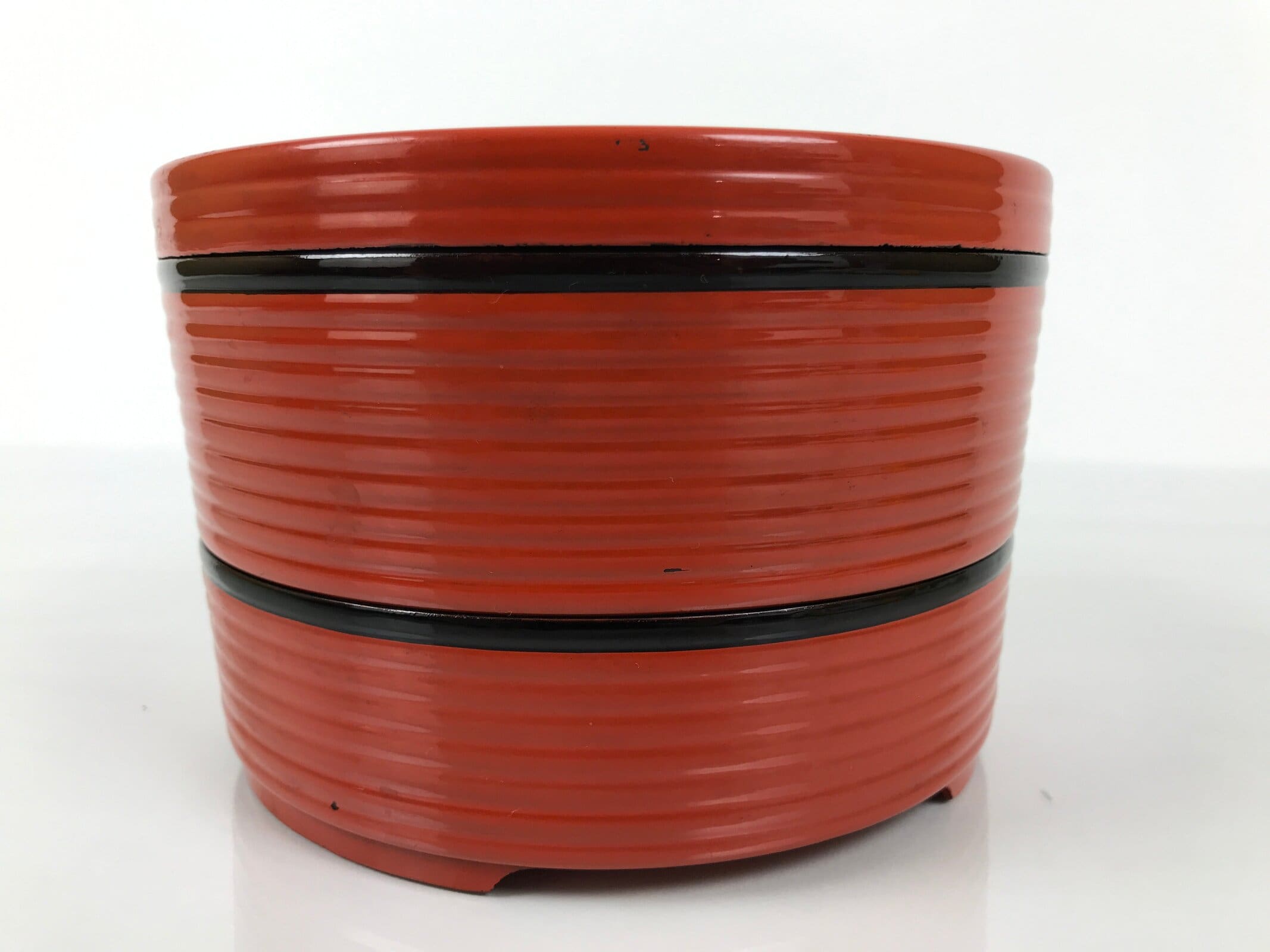 Japanese Resin Lidded Bento Lunch Box Vtg 2 Tier Jubako Round Red Black L546
