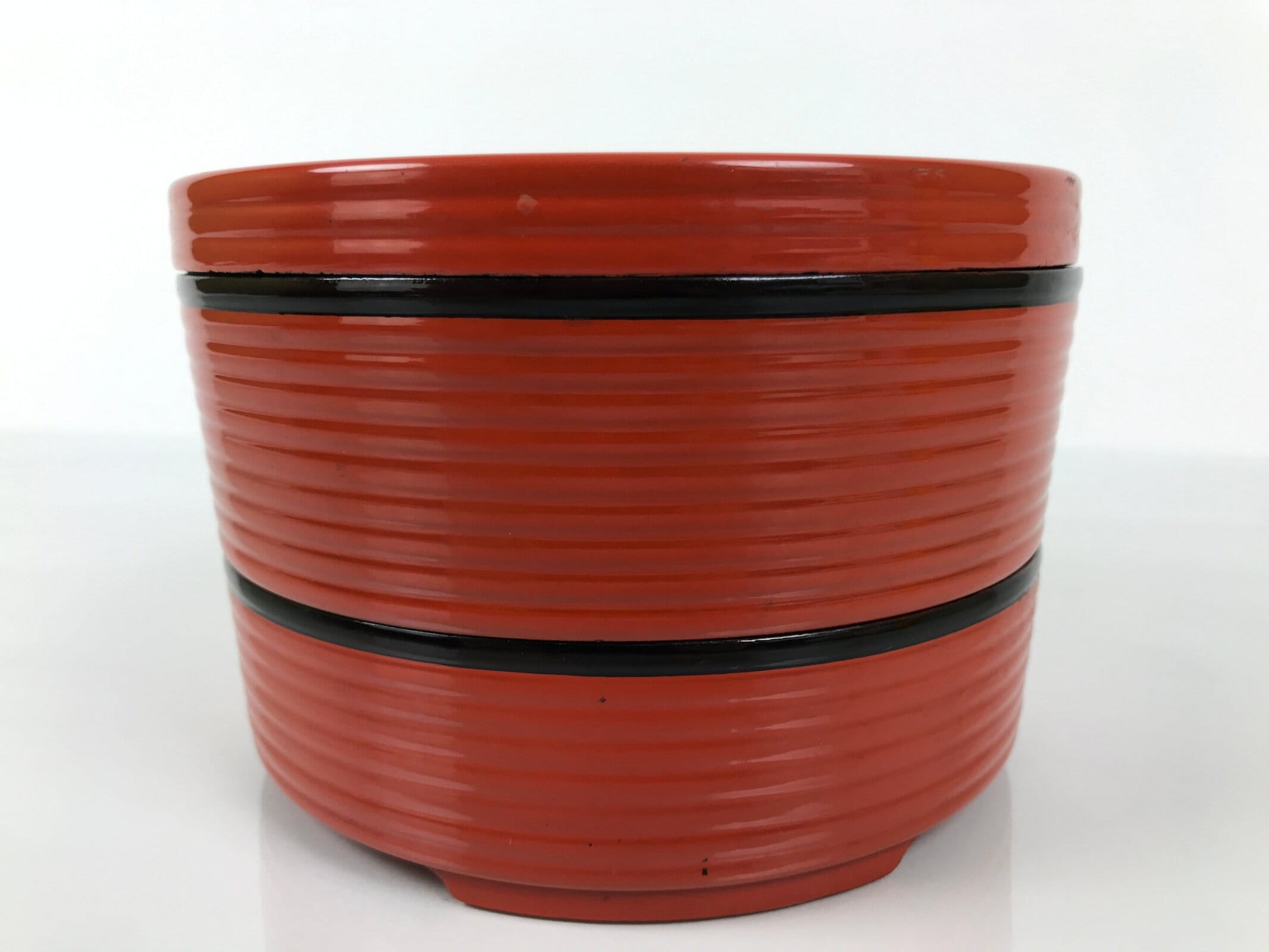 Japanese Resin Lidded Bento Lunch Box Vtg 2 Tier Jubako Round Red Black L546