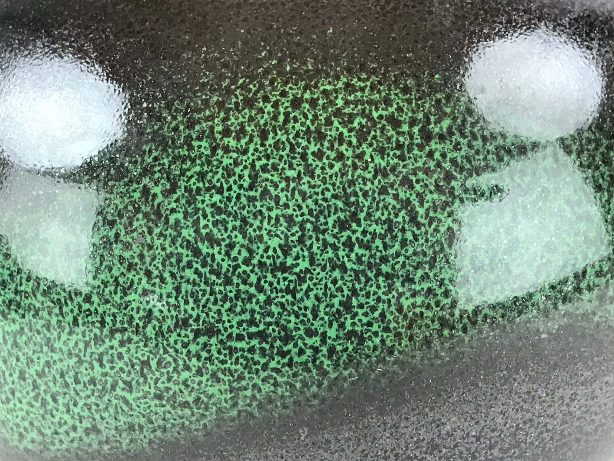 Japanese Round Vase Kabin Vtg Glossy Black Green Flower Arrangement Box FK71