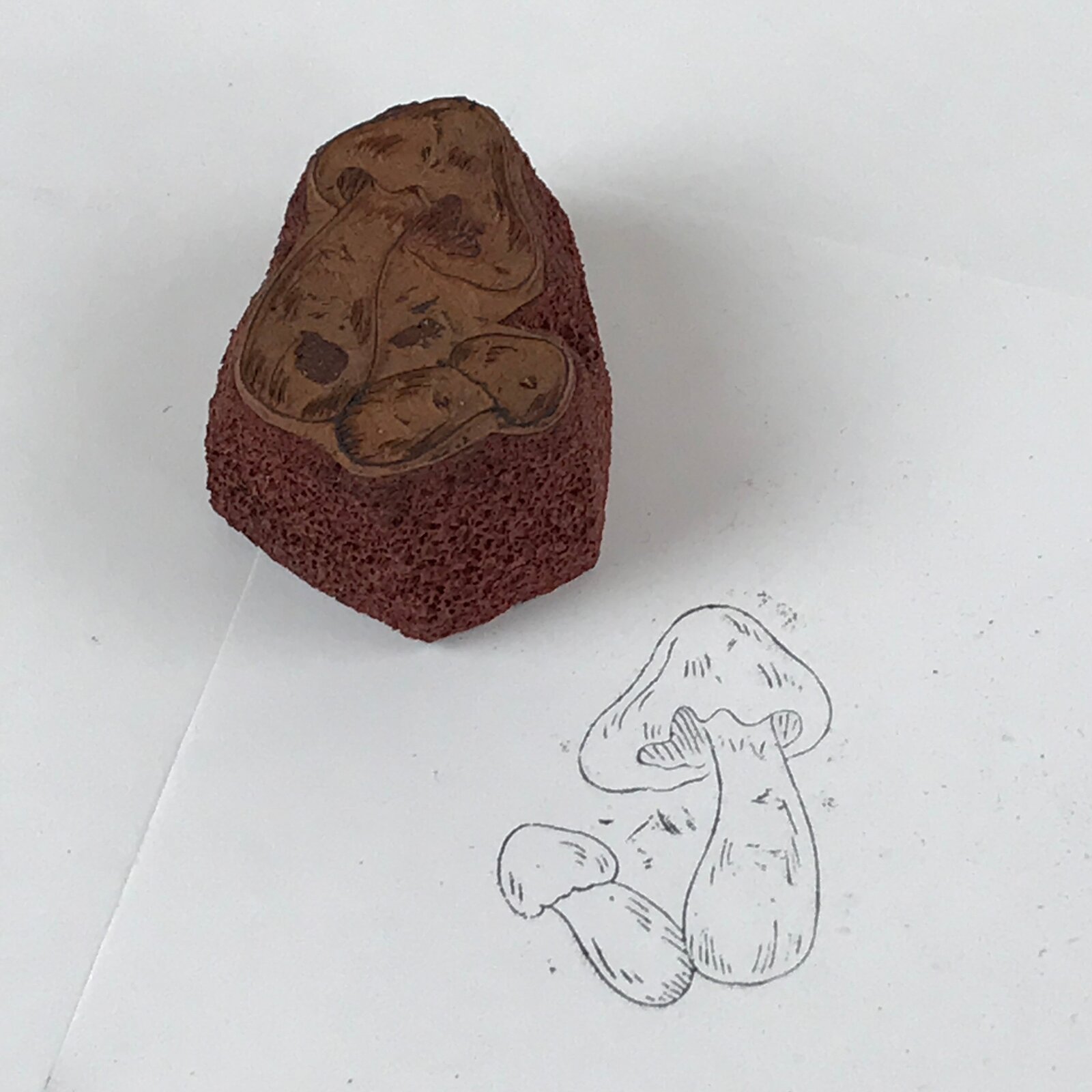 Japanese Rubber Stamp 2 Mushrooms Vtg Nature Sponge Base Stationary HS259