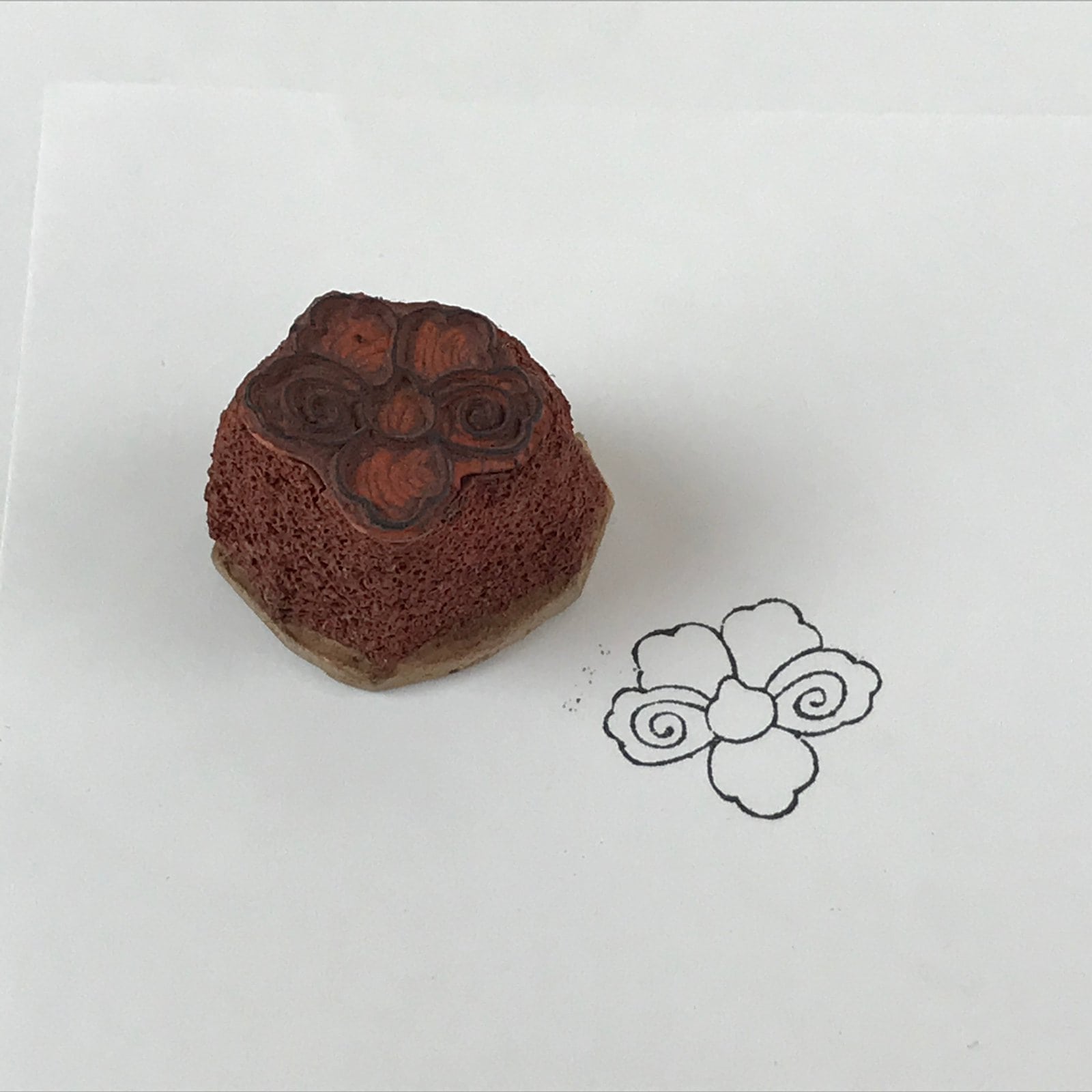 Japanese Rubber Stamp 5 Petals Flower Vtg Twirl Sponge Base Stationary HS221