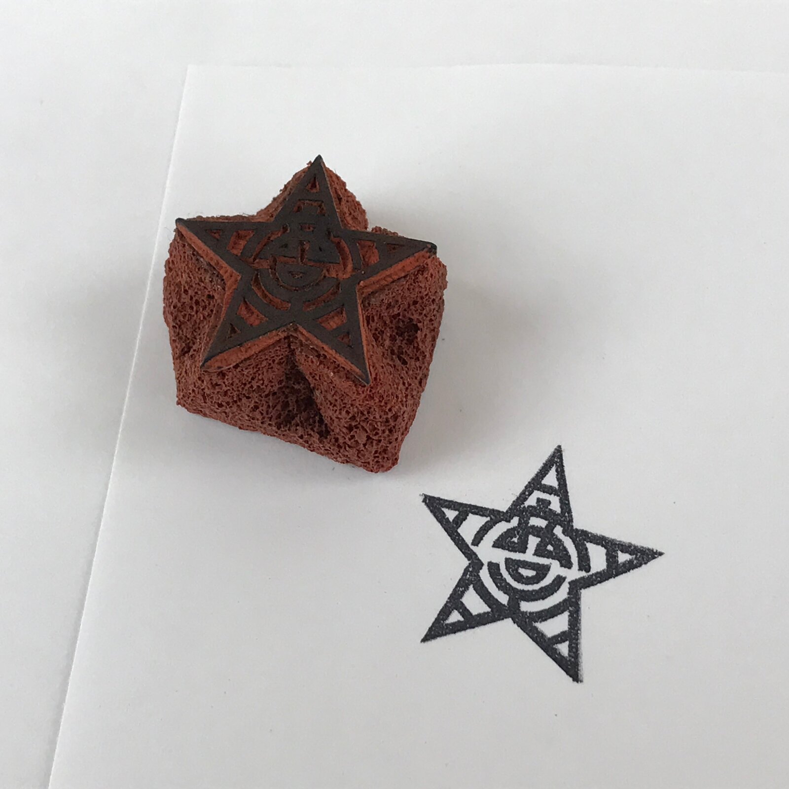 Japanese Rubber Stamp 5-Pointed Star Vtg Kanji Sponge Base Stationary HS211