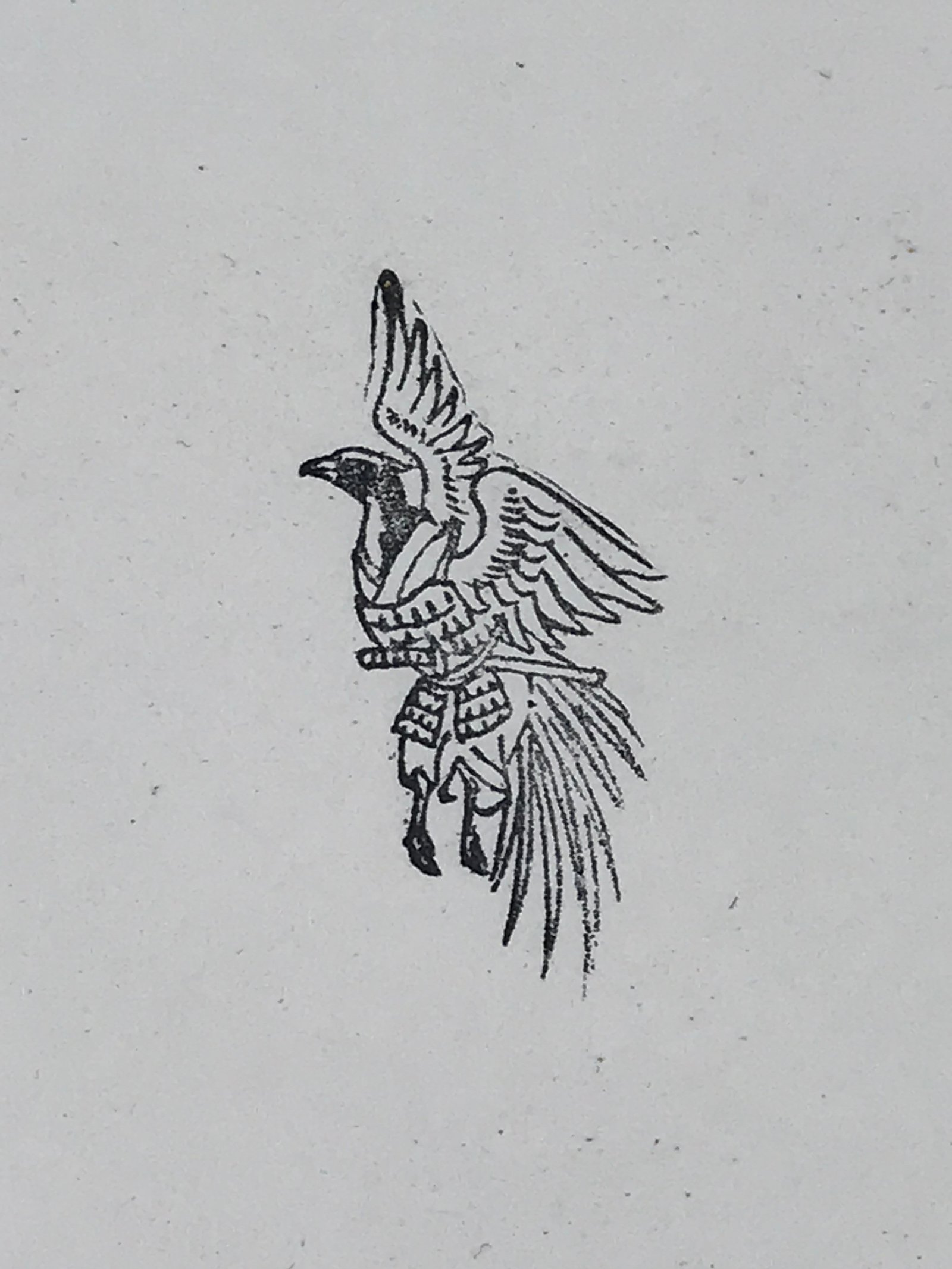 Japanese Rubber Stamp Bird Prey Vtg Samurai Armor Katana Sword Stationary HS256