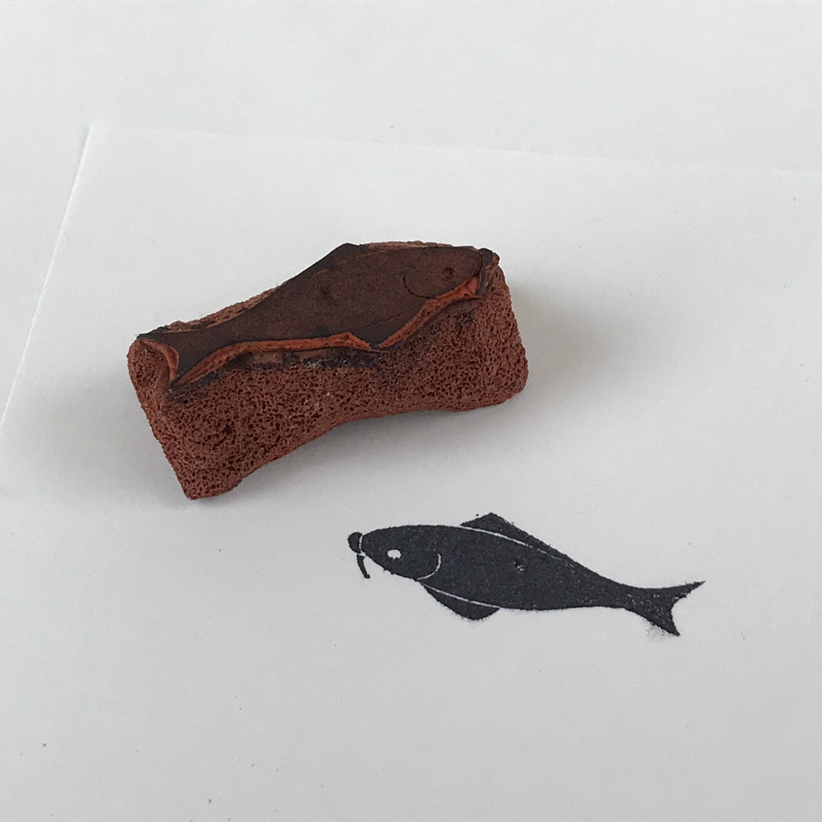 Japanese Rubber Stamp Black Fish Vtg Sponge Base Stationary HS197