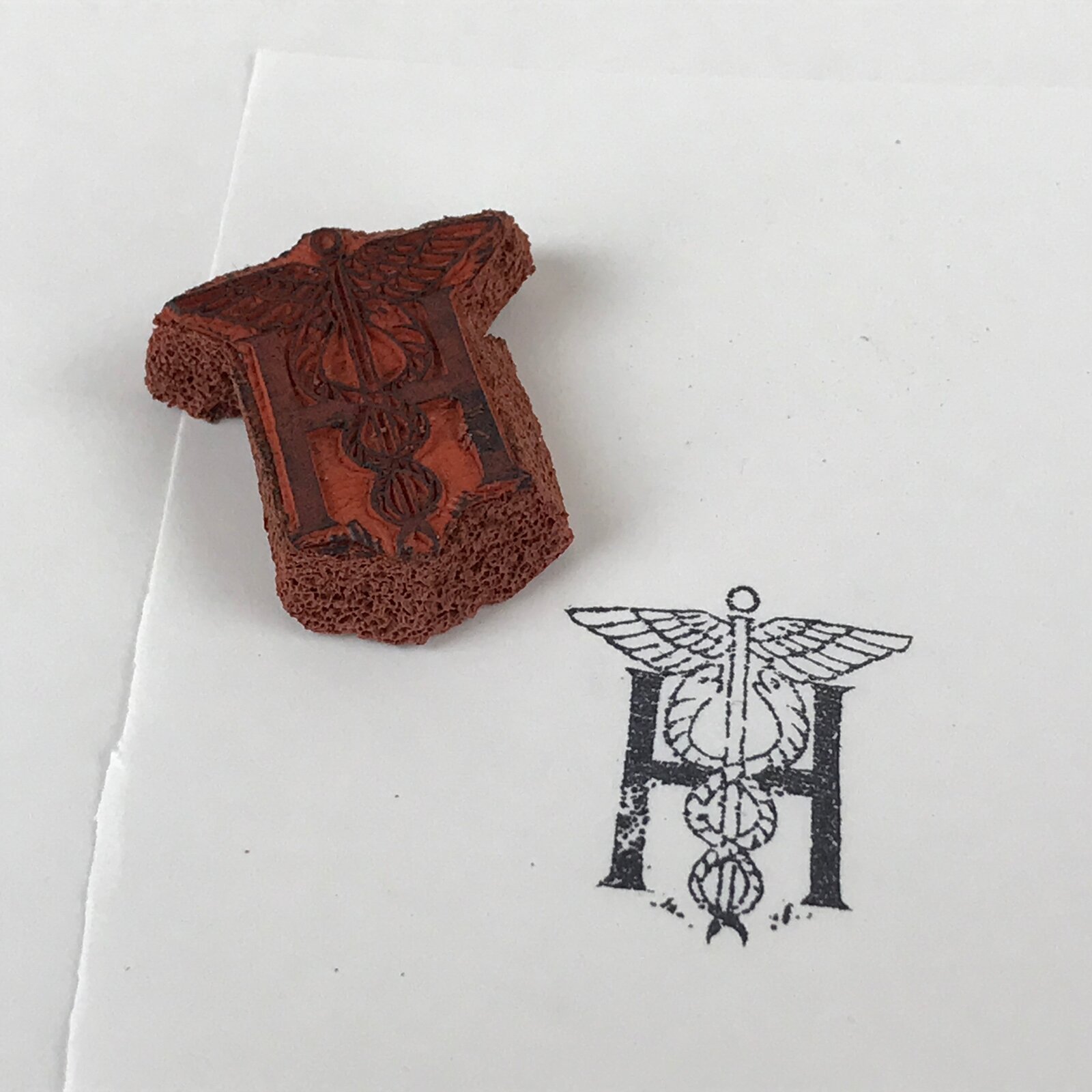 Japanese Rubber Stamp Caduceus Vtg Medical Symbol Sponge Base Stationary HS223