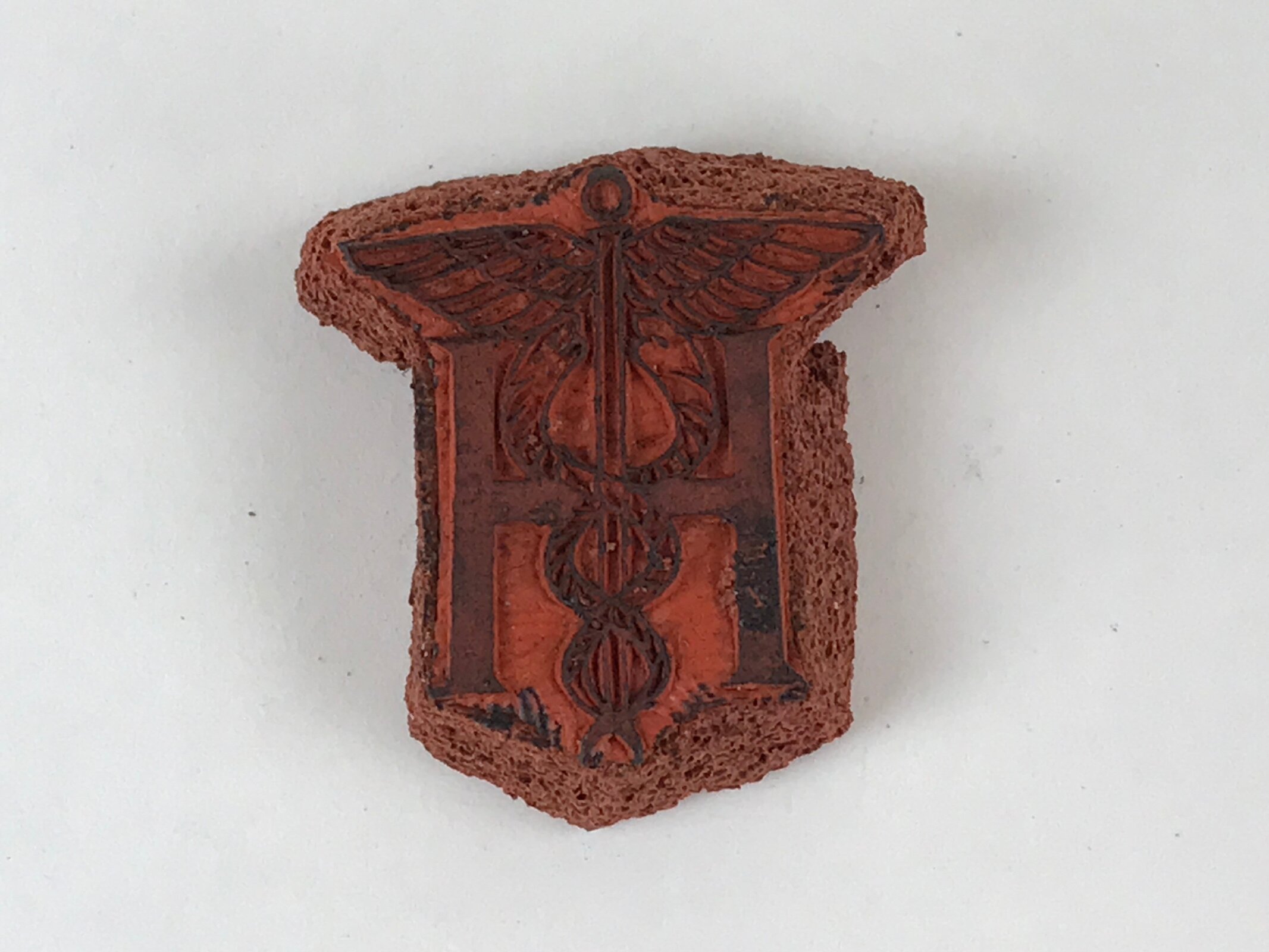 Japanese Rubber Stamp Caduceus Vtg Medical Symbol Sponge Base Stationary HS223