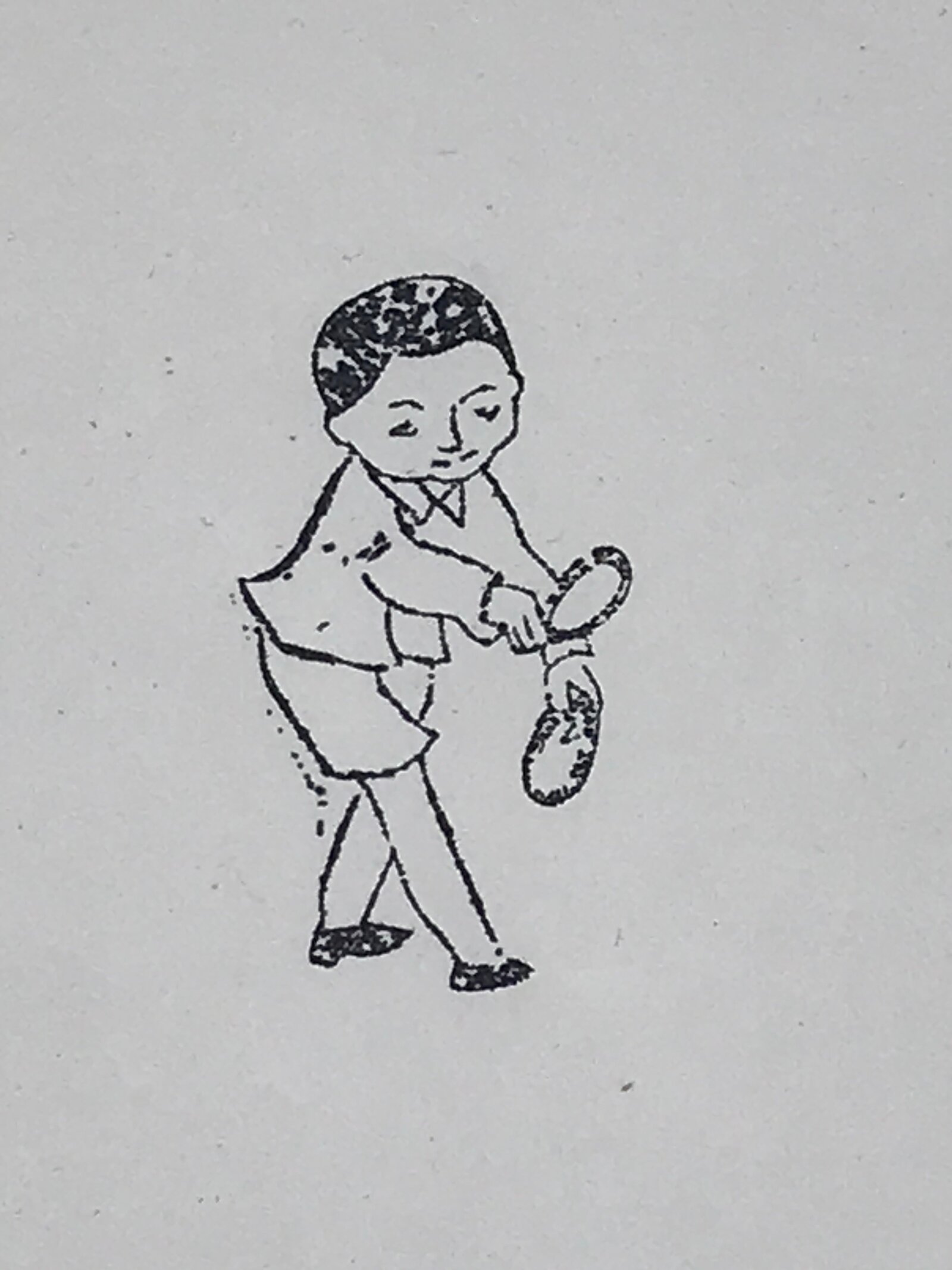 Japanese Rubber Stamp Child Holding Object Vtg Sponge Base Stationary HS233