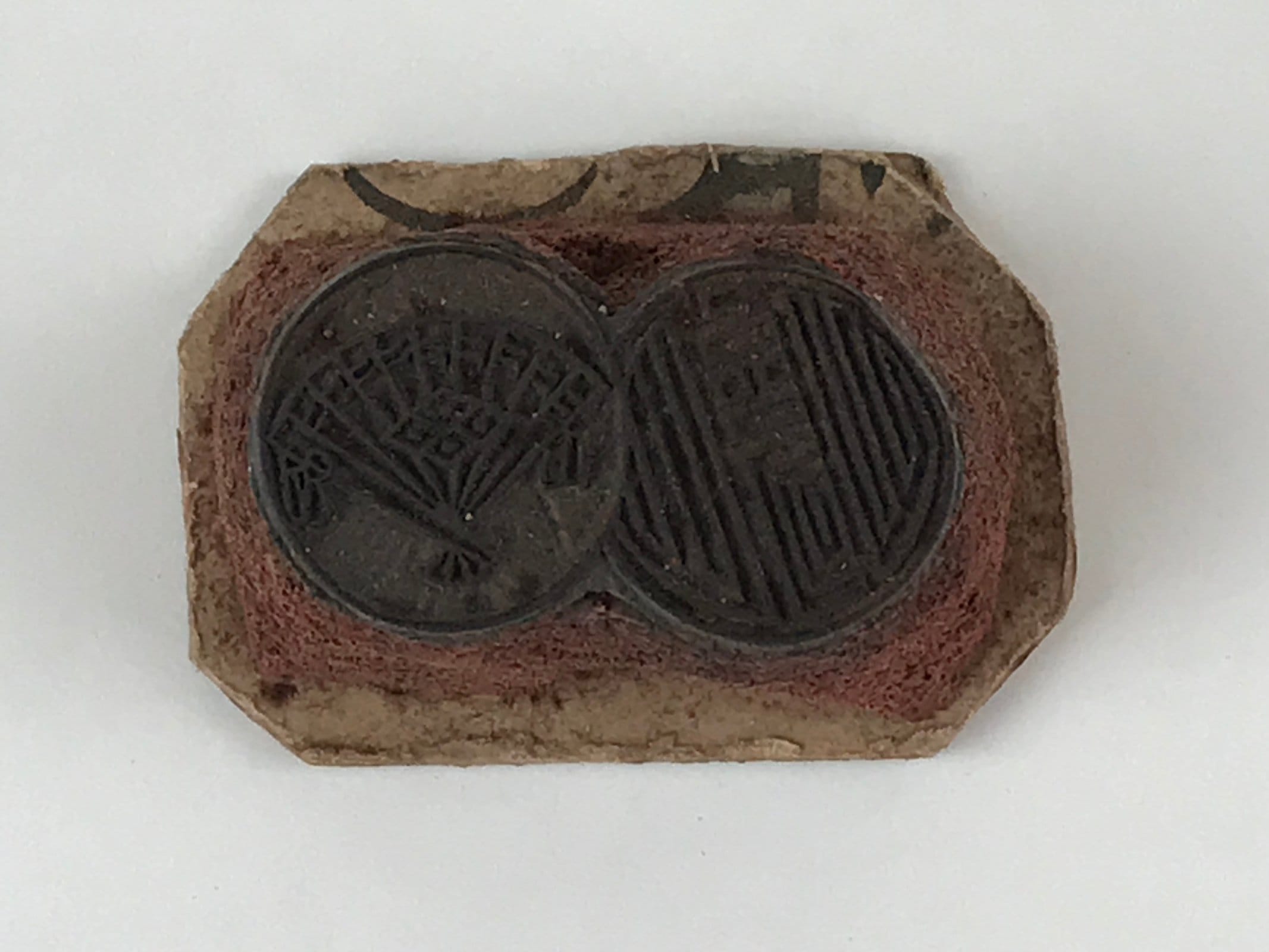 Japanese Rubber Stamp Fan Geometric Vtg Circles Sponge Base Stationary HS193