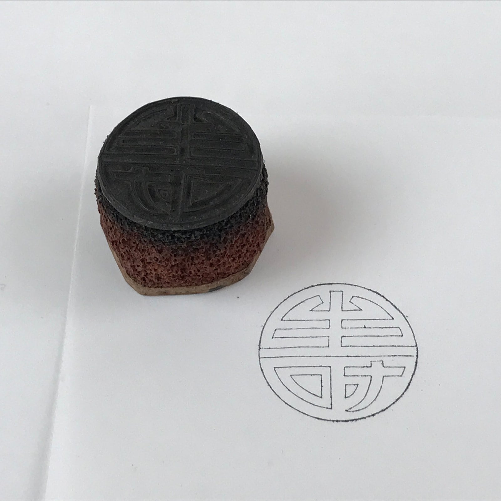 Japanese Rubber Stamp Kotobuki Vtg Kanji Round Sponge Base Stationary HS209