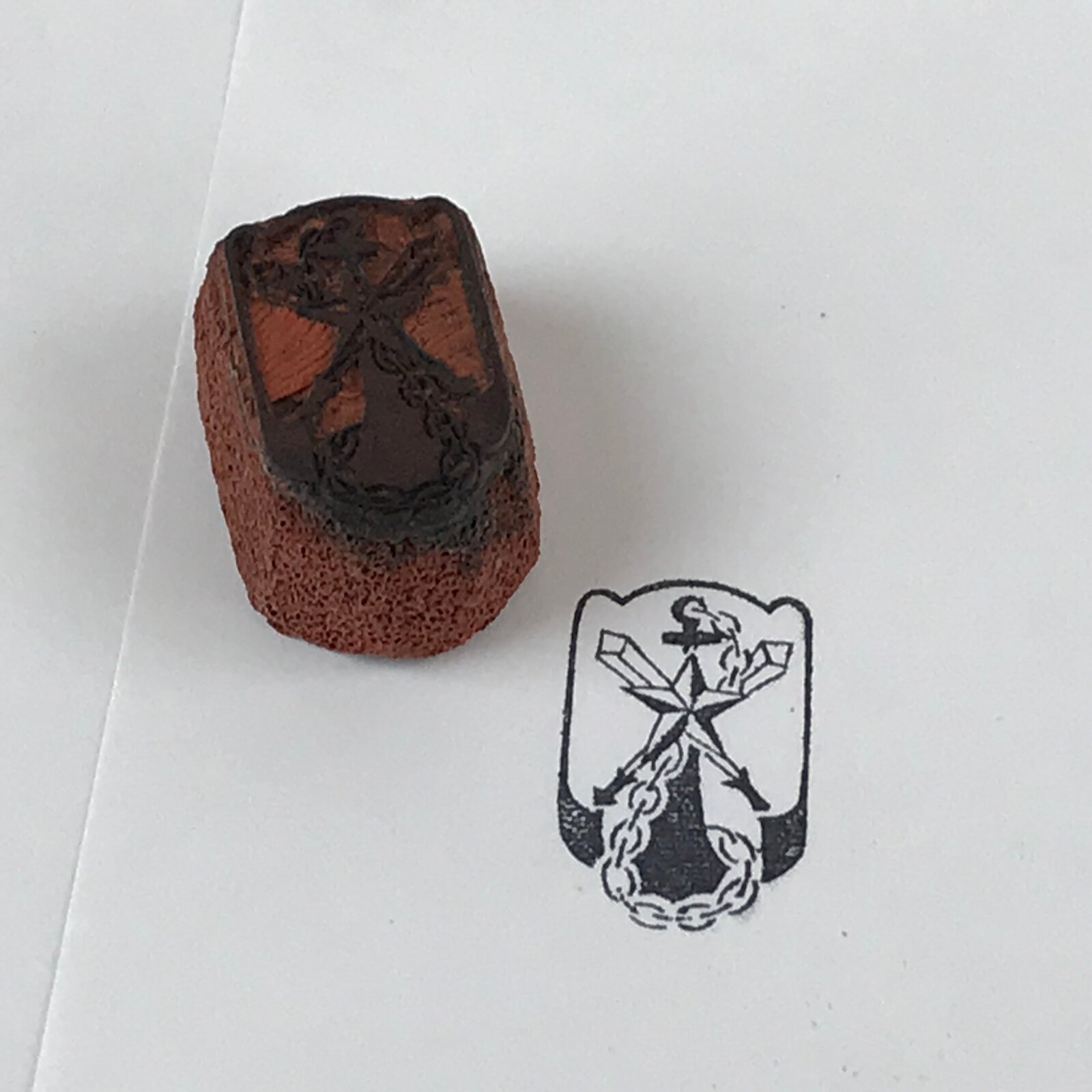 Japanese Rubber Stamp Military Like Symbol Vtg Navy Sponge Base Stationary HS224