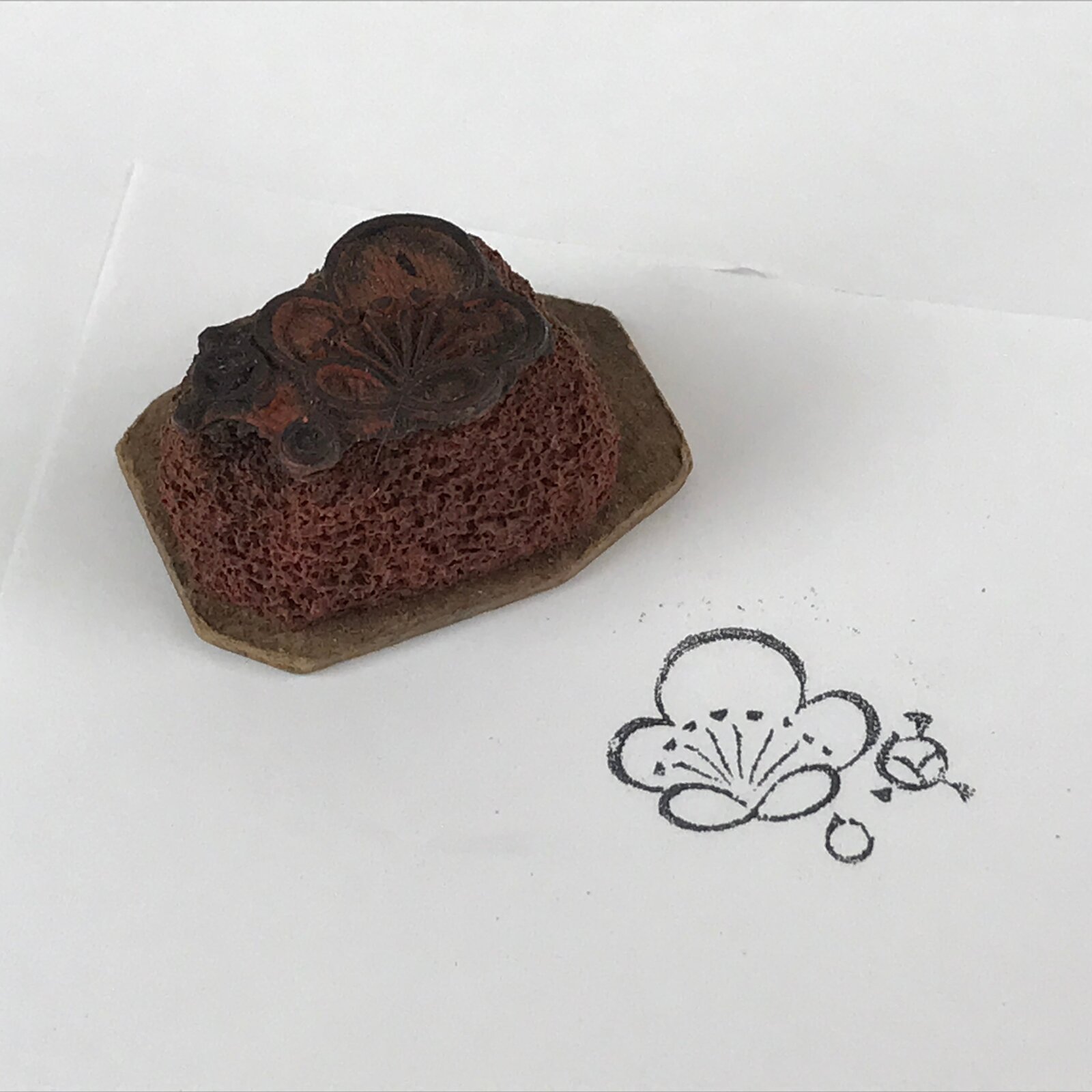 Japanese Rubber Stamp Plum Blossom Vtg Ume Sponge Base Stationary HS231