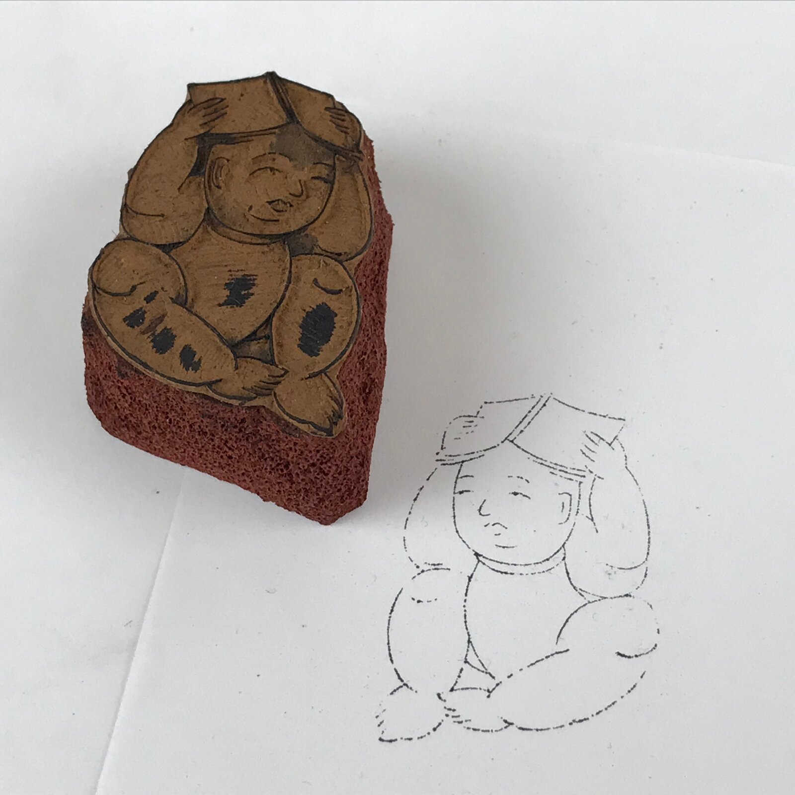Japanese Rubber Stamp Sitting Child With Book Vtg Sponge Base Stationary HS268