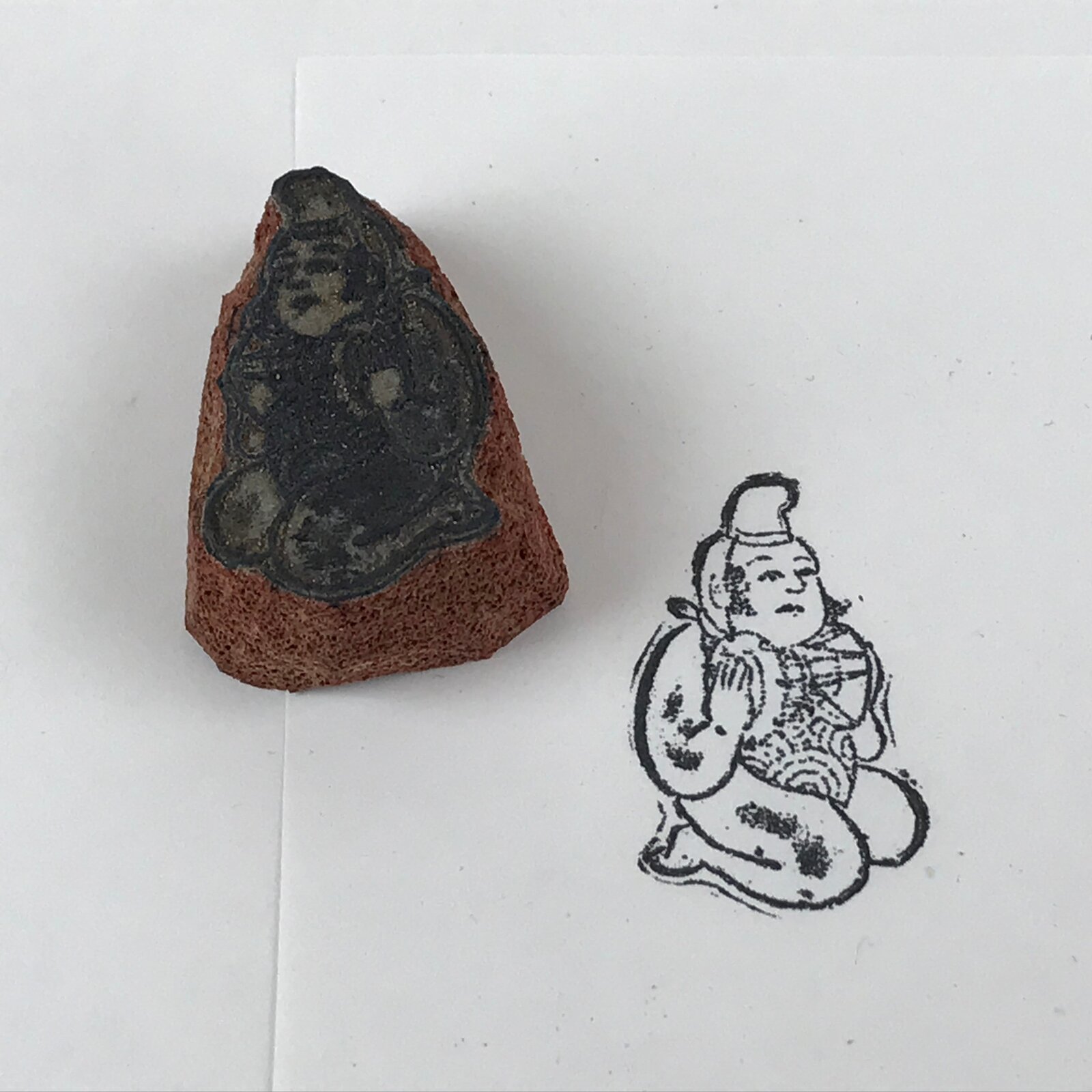 Japanese Rubber Stamp Sitting Man Playing Drums Vtg Sponge Base Stationary HS237