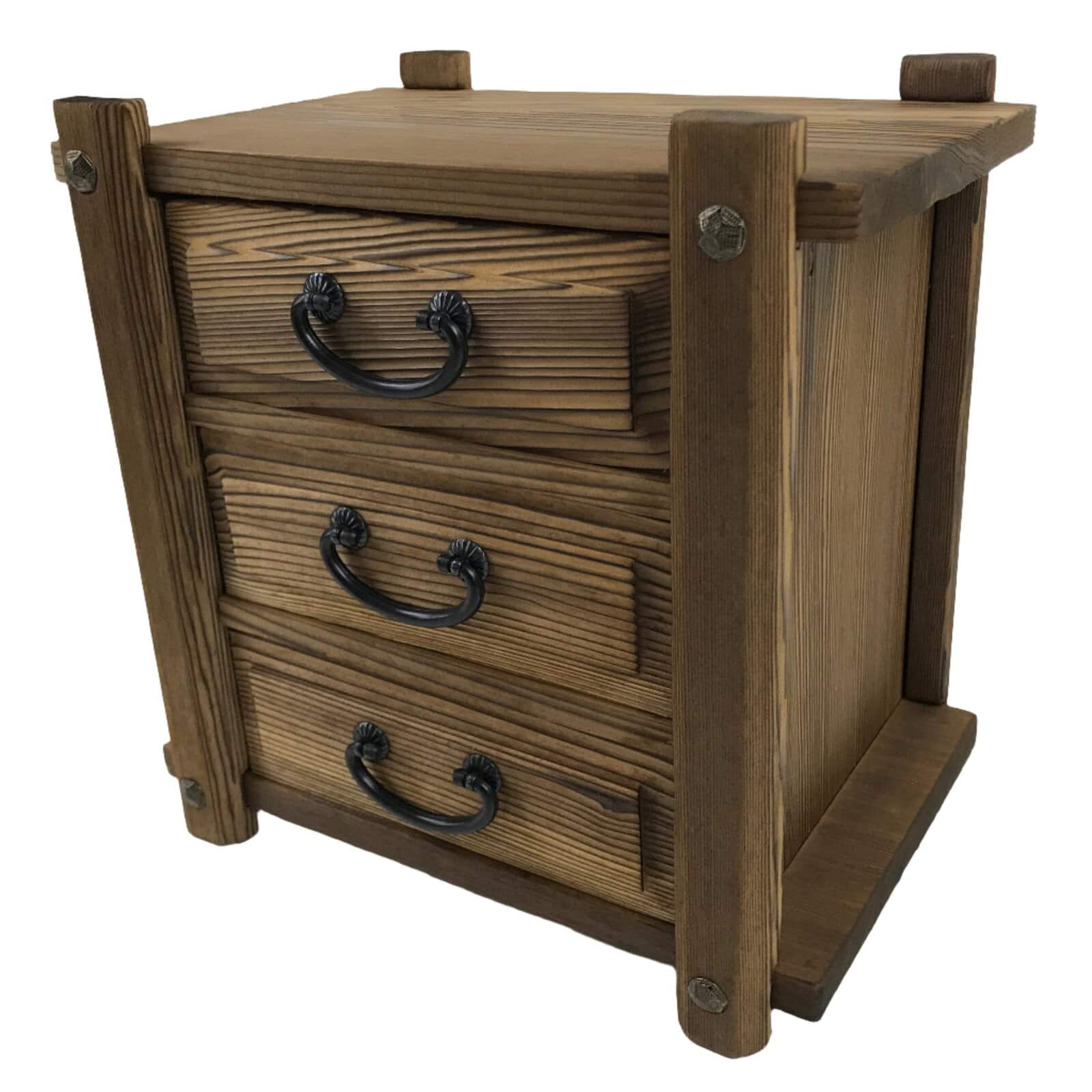 Japanese Rustic Wood Tansu Storage Chest Vtg Haribako Trinket Box 3 Drawer T393