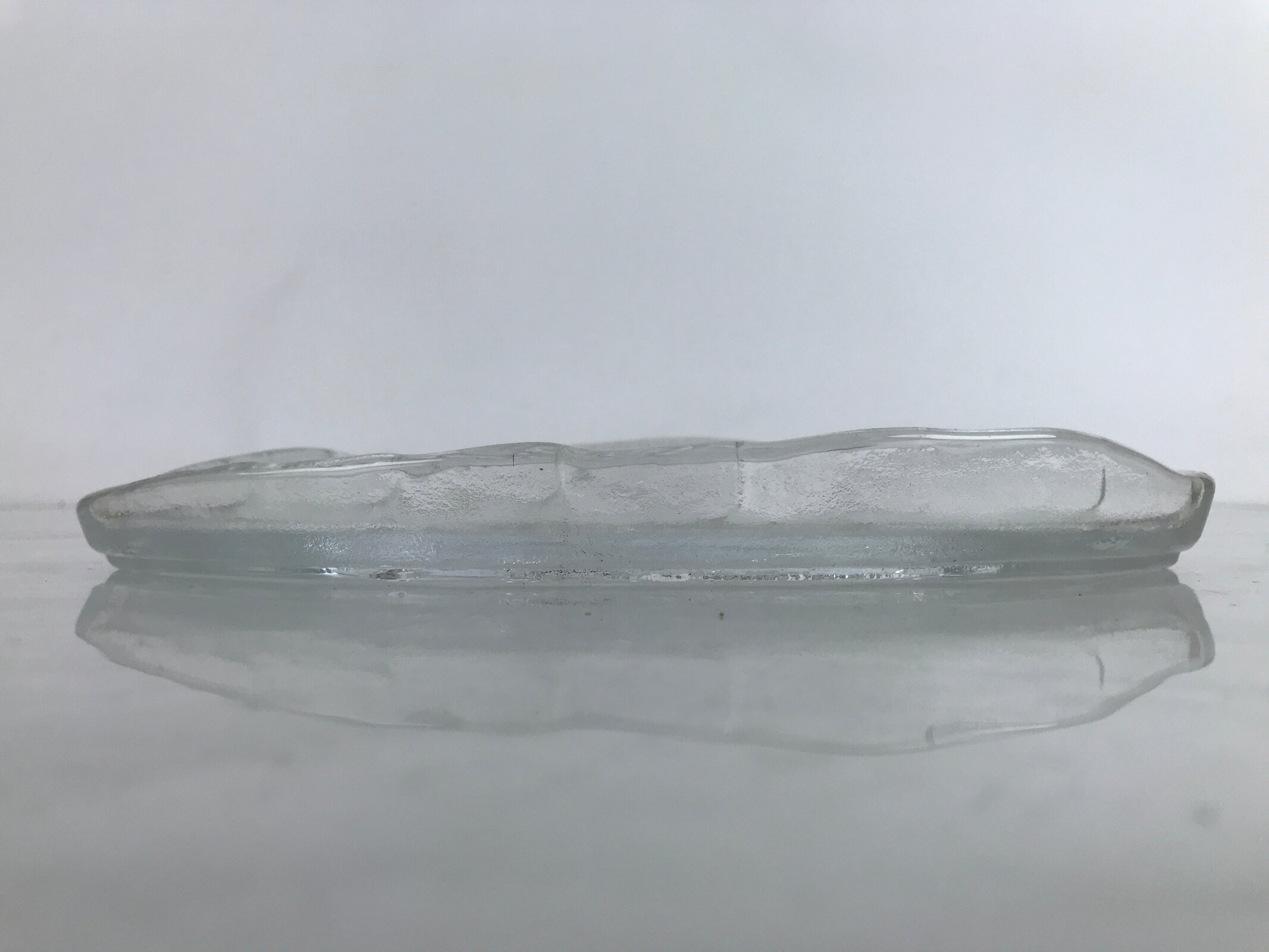 Japanese Sasaki Crystal Glass Sashimi Plate Kozara Vtg Fan Shape Plant Clear Y82