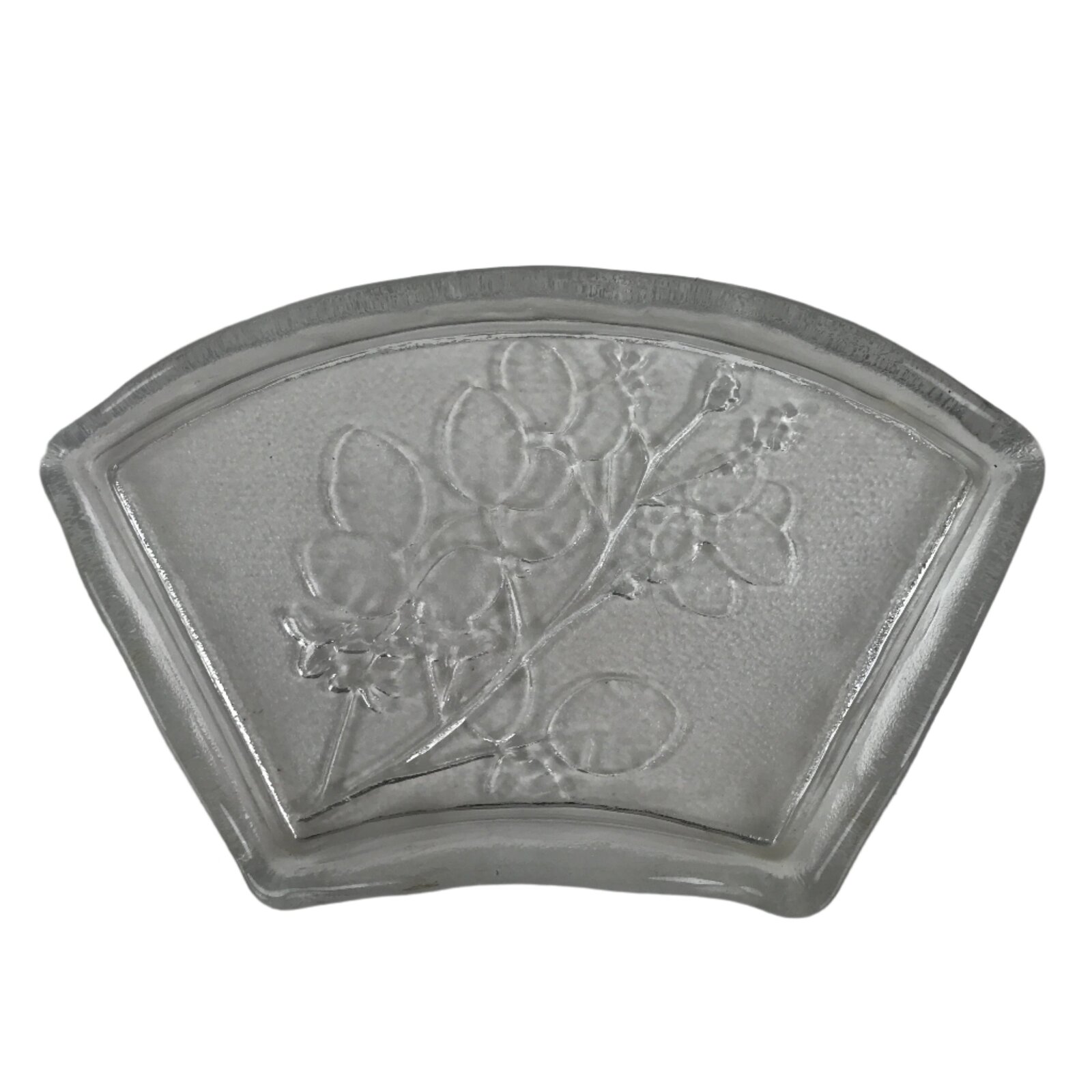 Japanese Sasaki Crystal Glass Sashimi Plate Kozara Vtg Fan Shape Plant Clear Y85