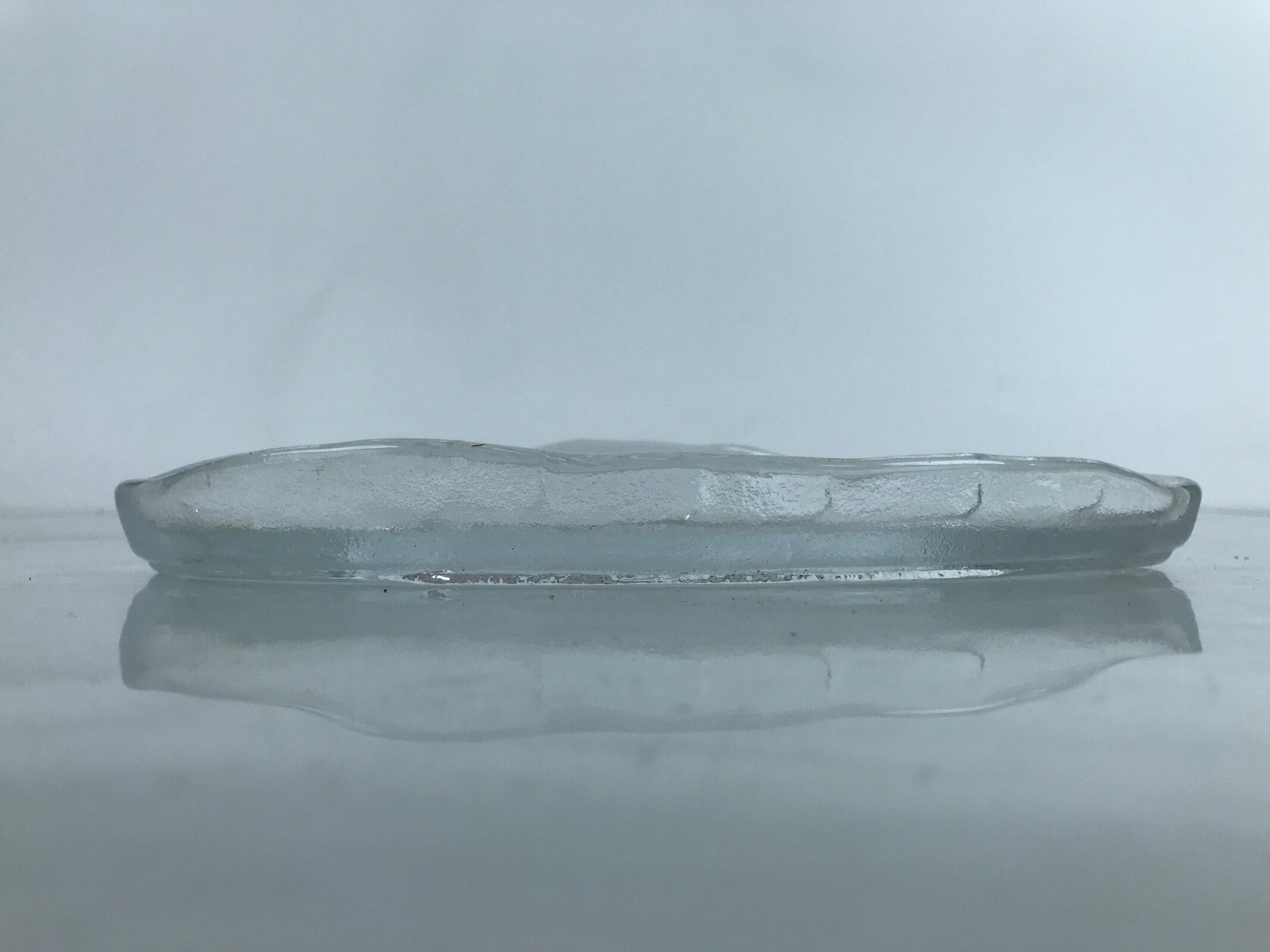 Japanese Sasaki Crystal Glass Sashimi Plate Kozara Vtg Fan Shape Plant Clear Y85