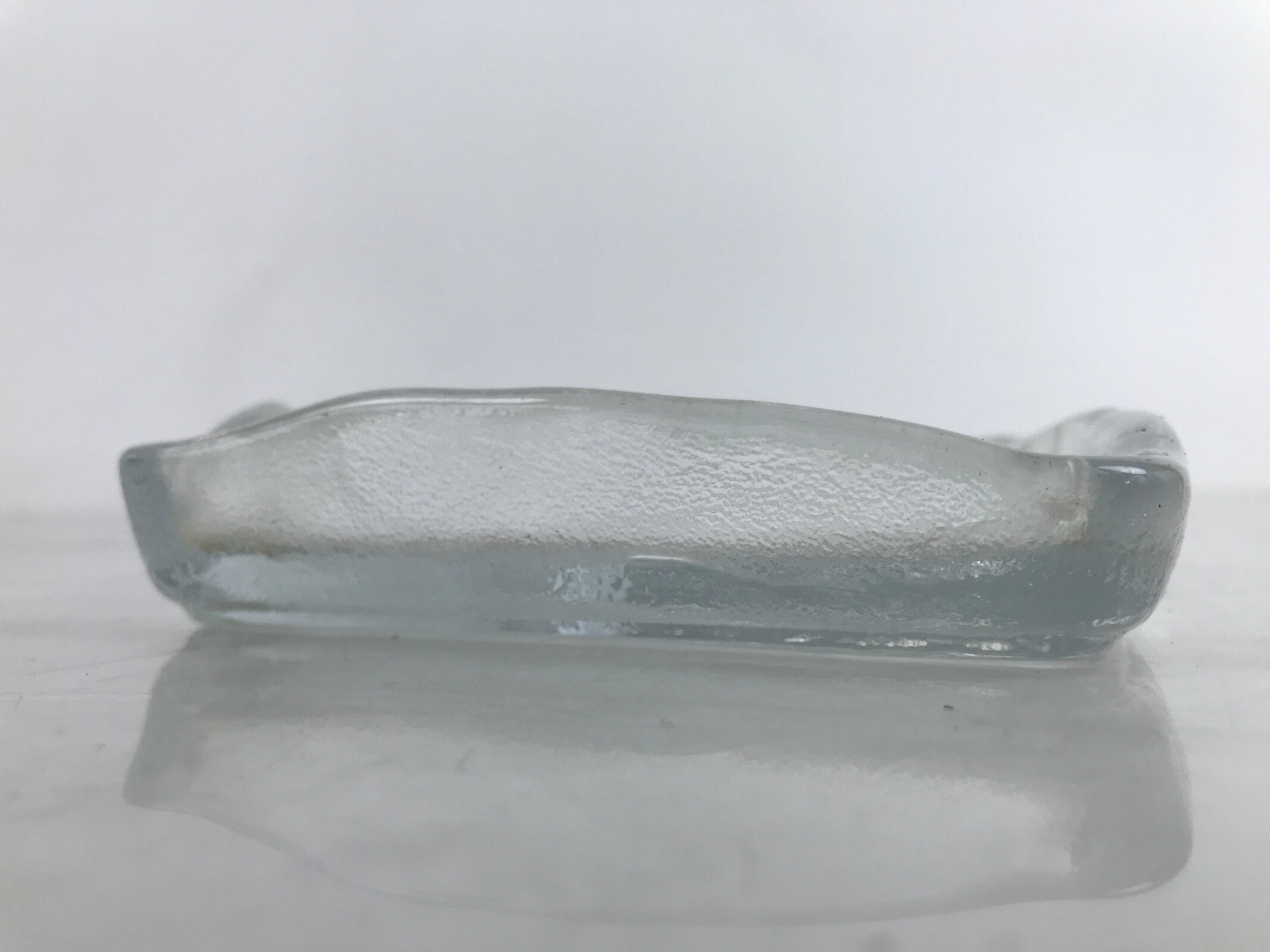 Japanese Sasaki Crystal Glass Sashimi Plate Kozara Vtg Fan Shape Plant Clear Y85