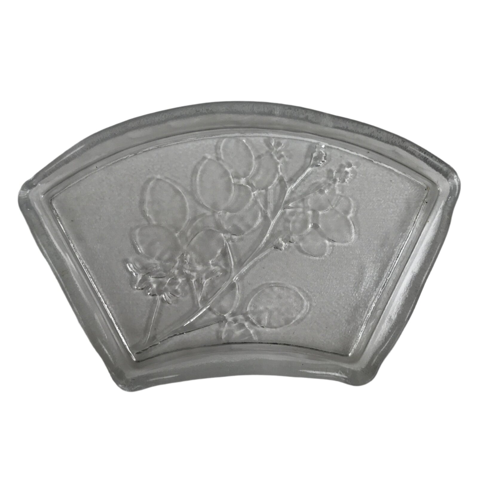 Japanese Sasaki Crystal Glass Sashimi Plate Kozara Vtg Fan Shape Plant Clear Y88