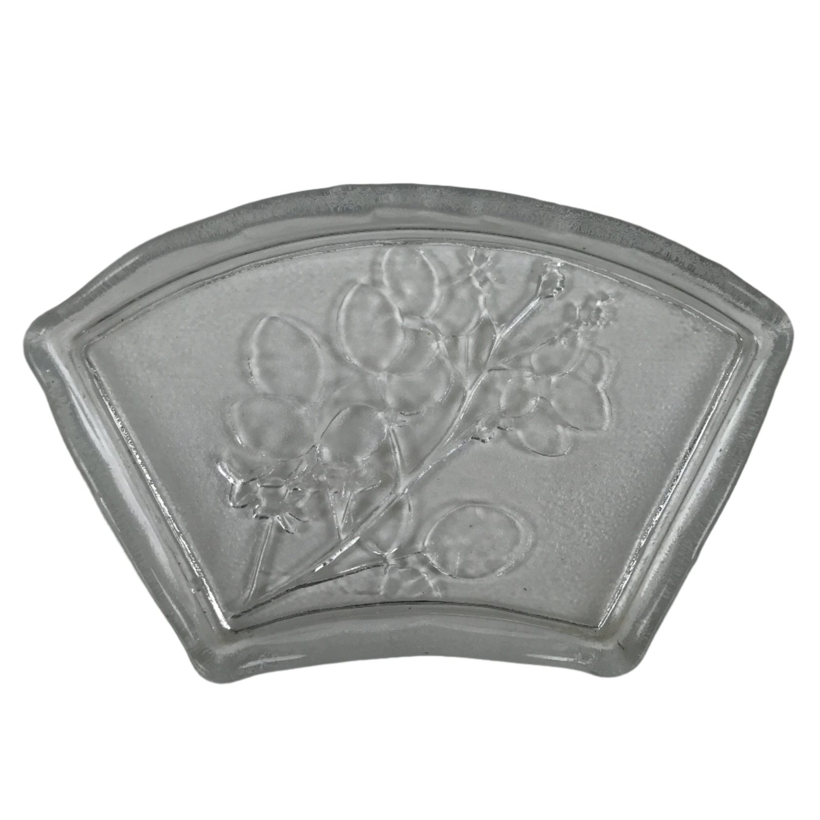 Japanese Sasaki Crystal Glass Sashimi Plate Kozara Vtg Fan Shape Plant Clear Y90