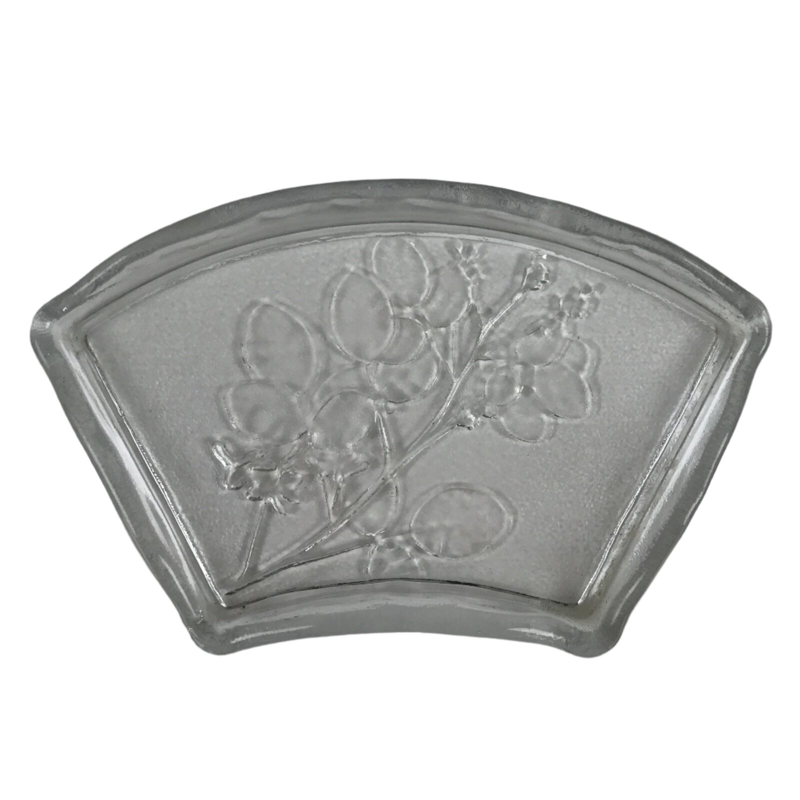 Japanese Sasaki Crystal Glass Sashimi Plate Kozara Vtg Fan Shape Plant Clear Y92