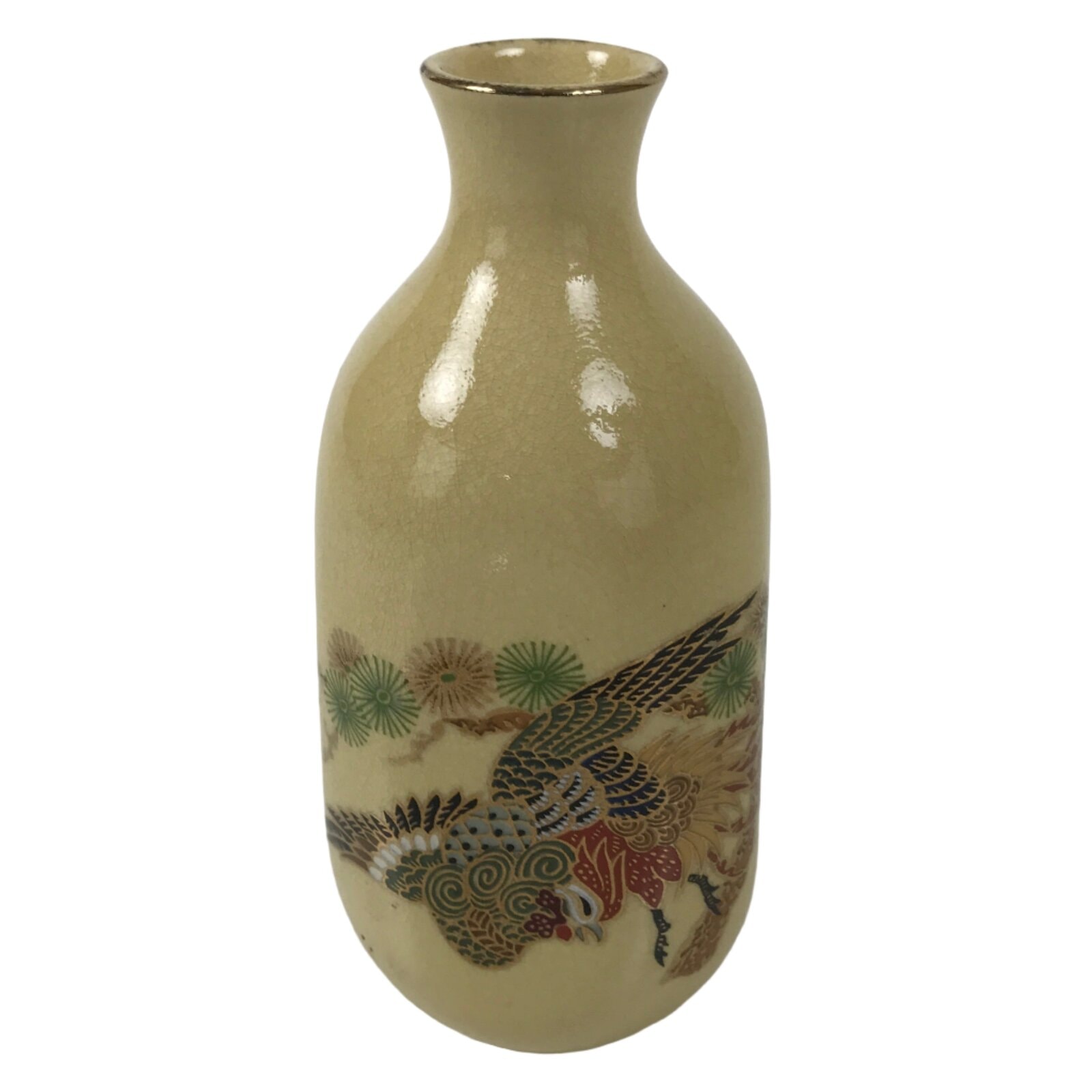 Japanese Satsuma Porcelain Sake Bottle Tokkuri Vtg Ho-oh Phoenix Bird TS820