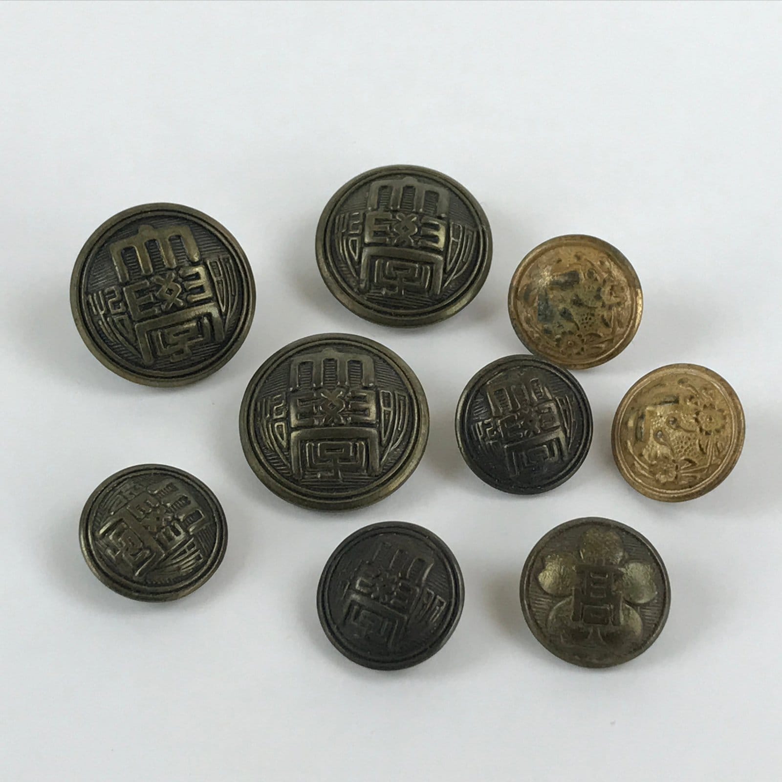 Japanese School Uniform Old Buttons Vtg Gakuran Gold Metal Showa Student JK516