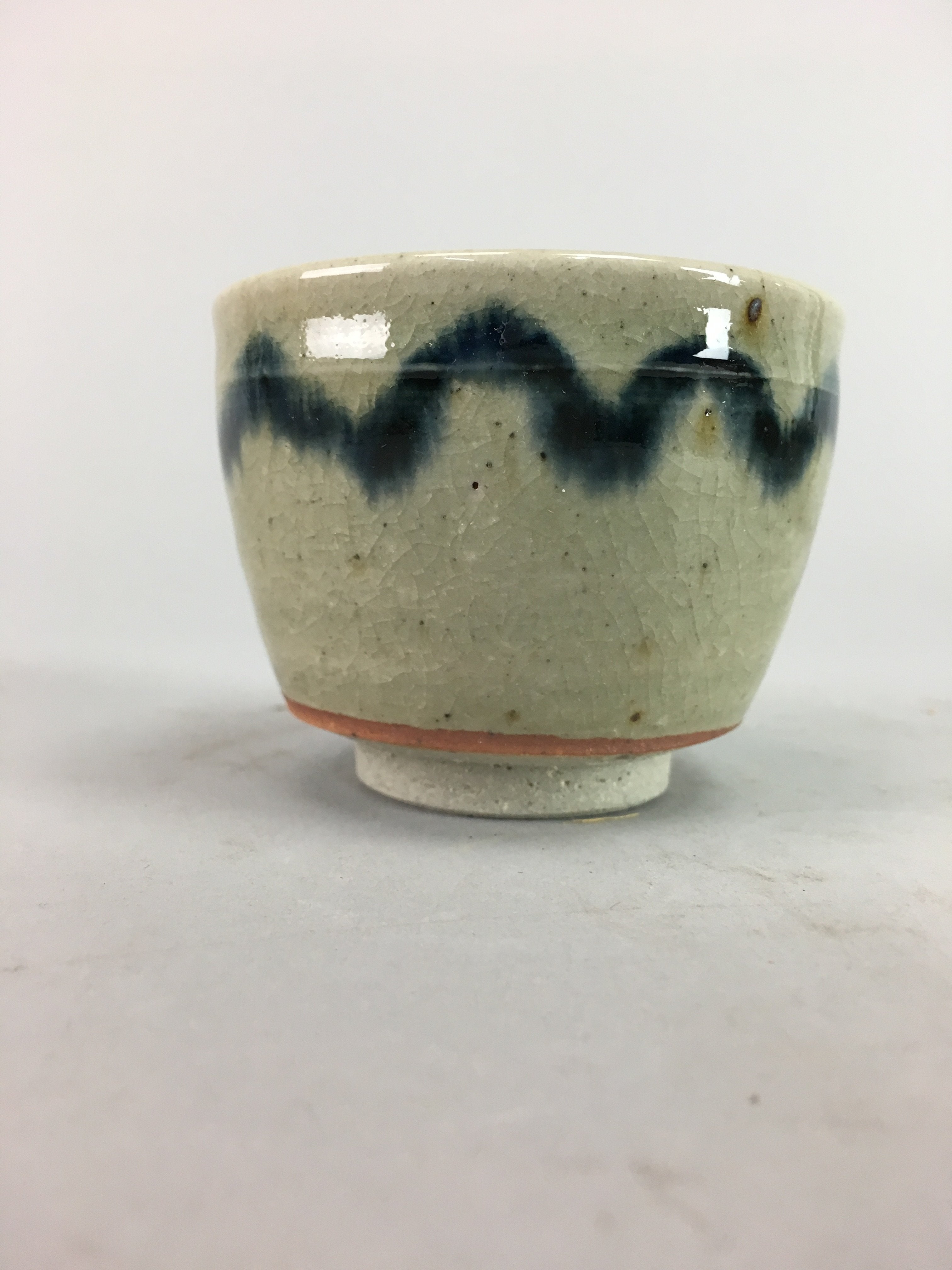 Japanese Seto Ware Ceramic Teacup Yunomi Vtg Pottery Crackle glaze PT55