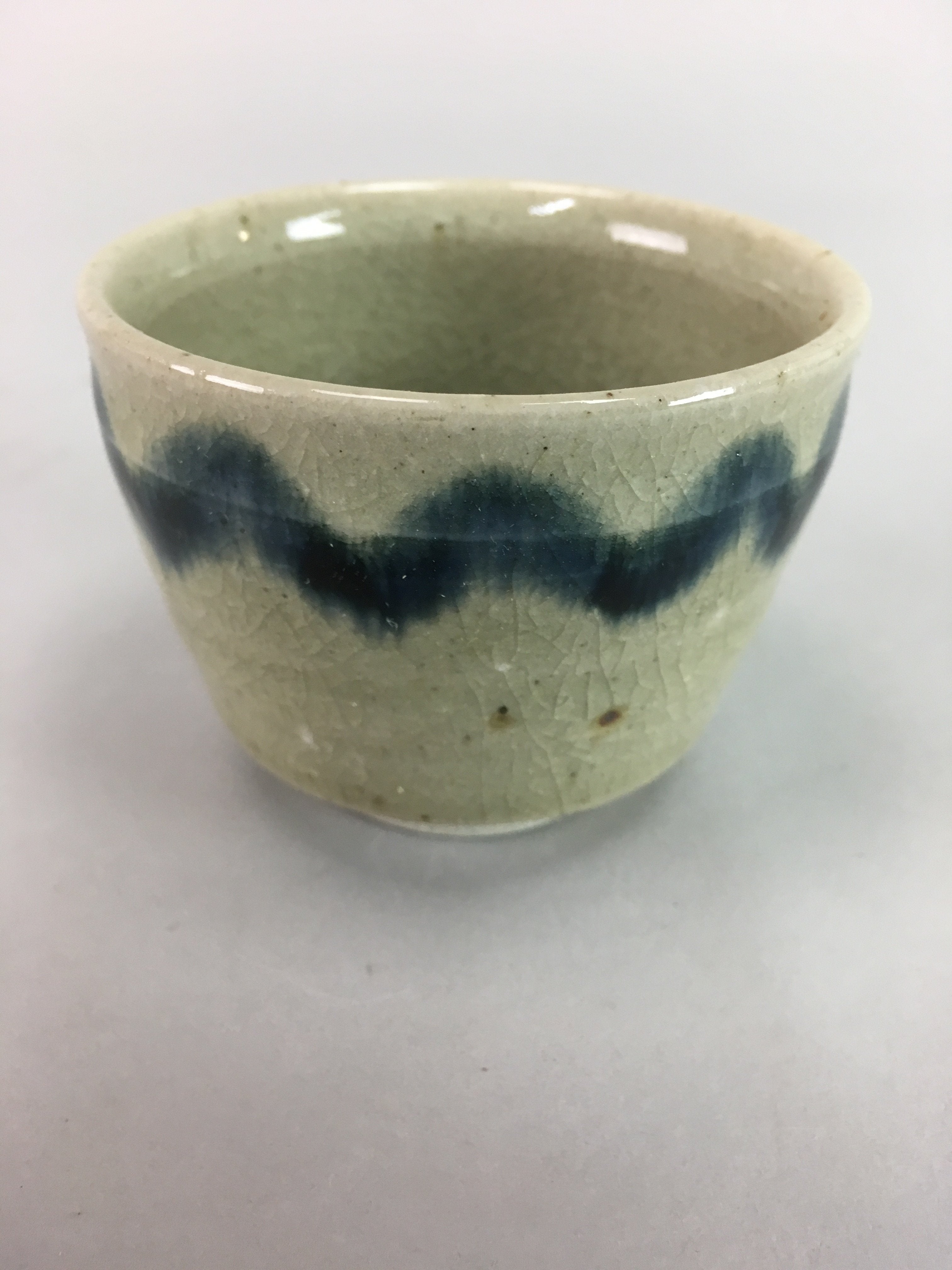 Japanese Seto Ware Ceramic Teacup Yunomi Vtg Pottery Crackle glaze PT62