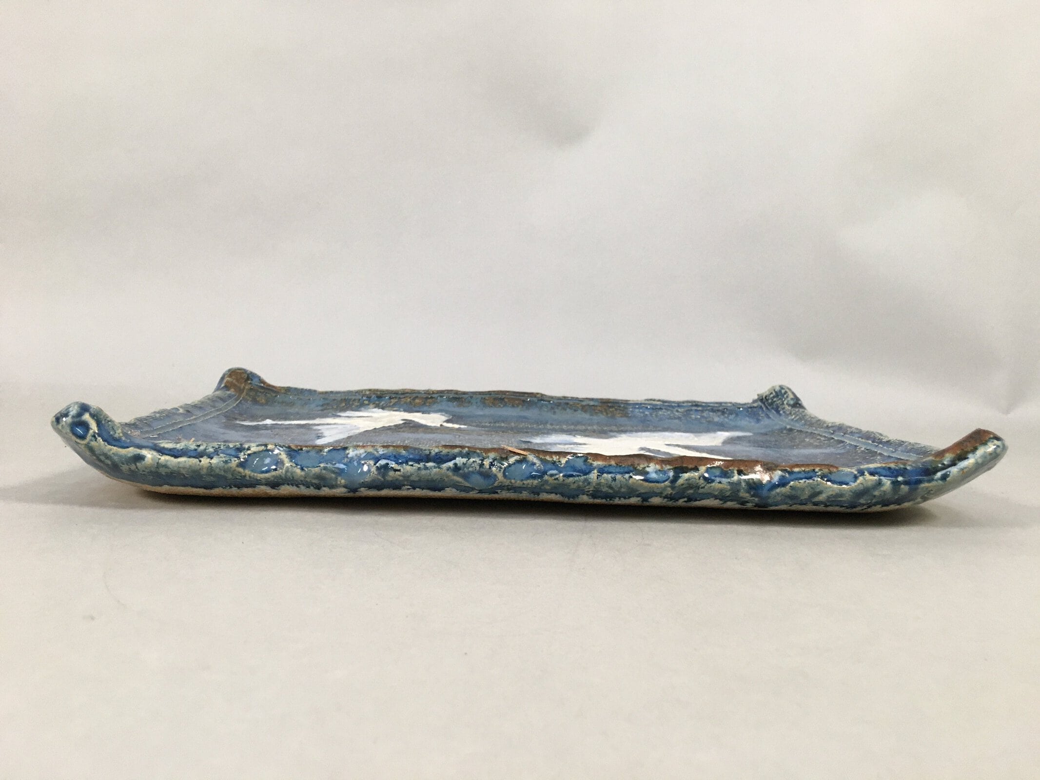 Japanese Setoyaki Ceramic Pottery Vtg Blue Square Plate Cranes Yakimono PP453