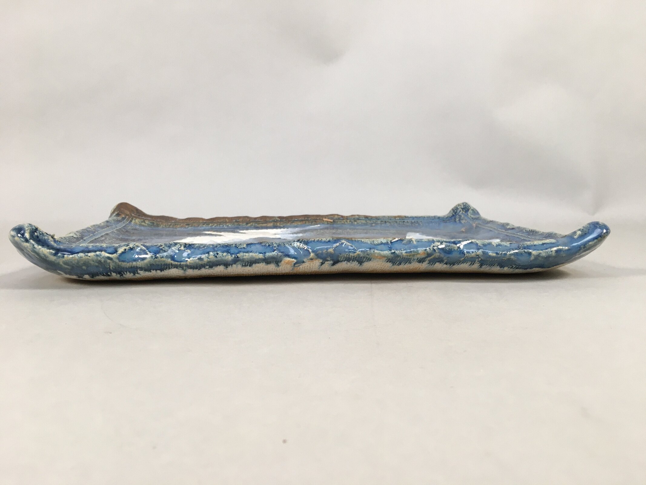 Japanese Setoyaki Ceramic Pottery Vtg Blue Square Plate Cranes Yakimono PP453