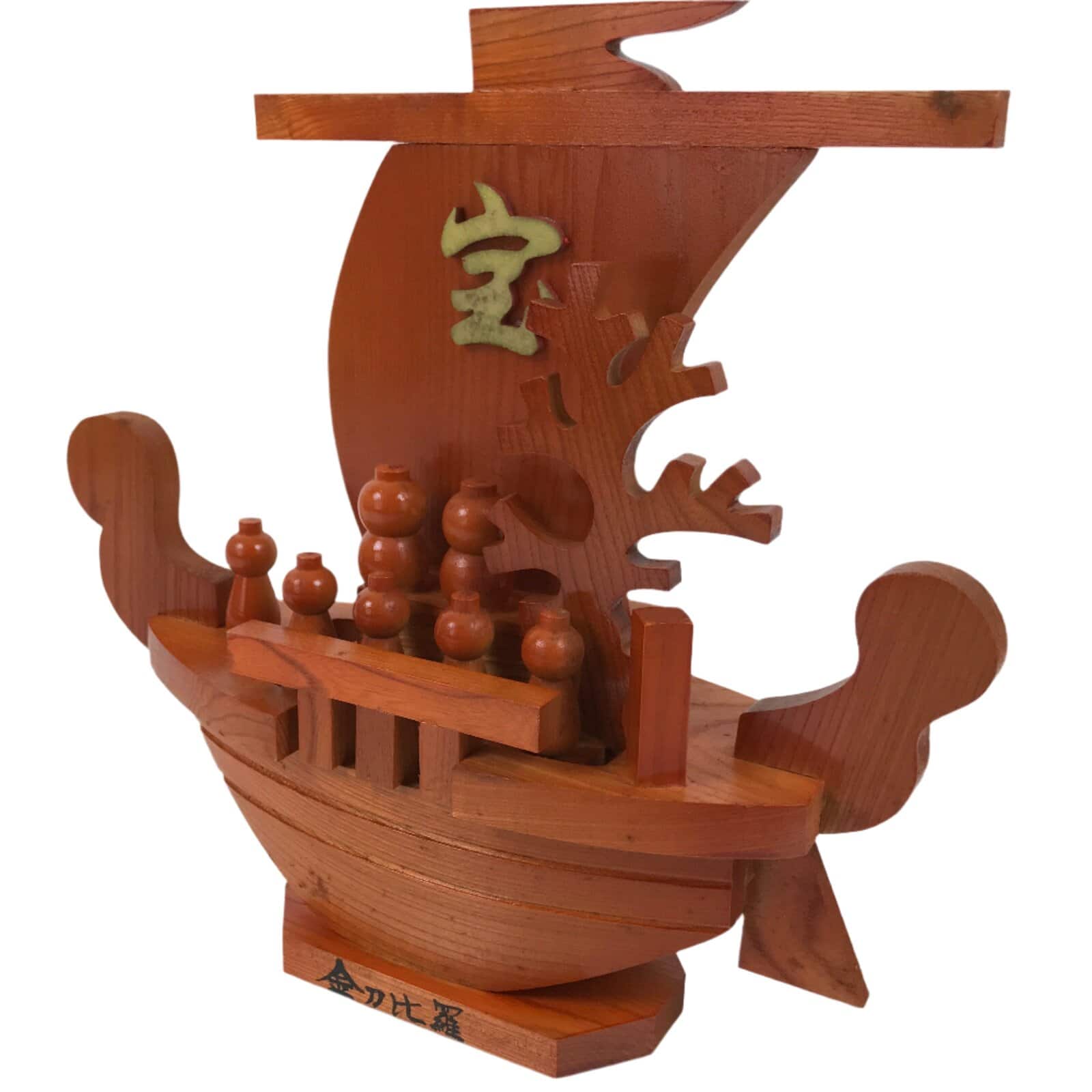 Japanese Seven Lucky Gods Wooden Treasure Ship Statue Vtg Good Fortune ST37