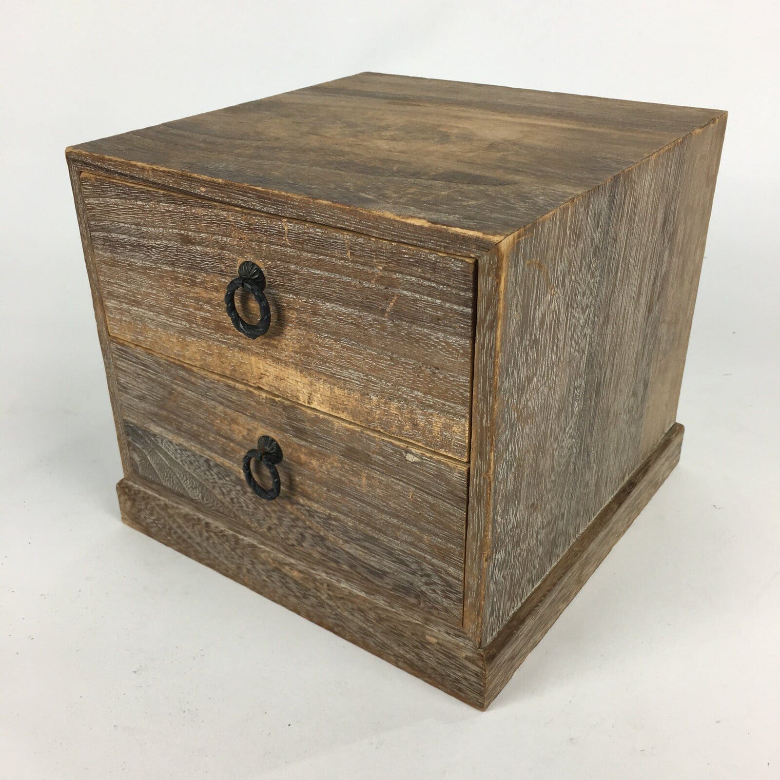 Japanese Sewing Box Brown Wooden Vtg Haribako Chest Tansu 2 Drawers T270