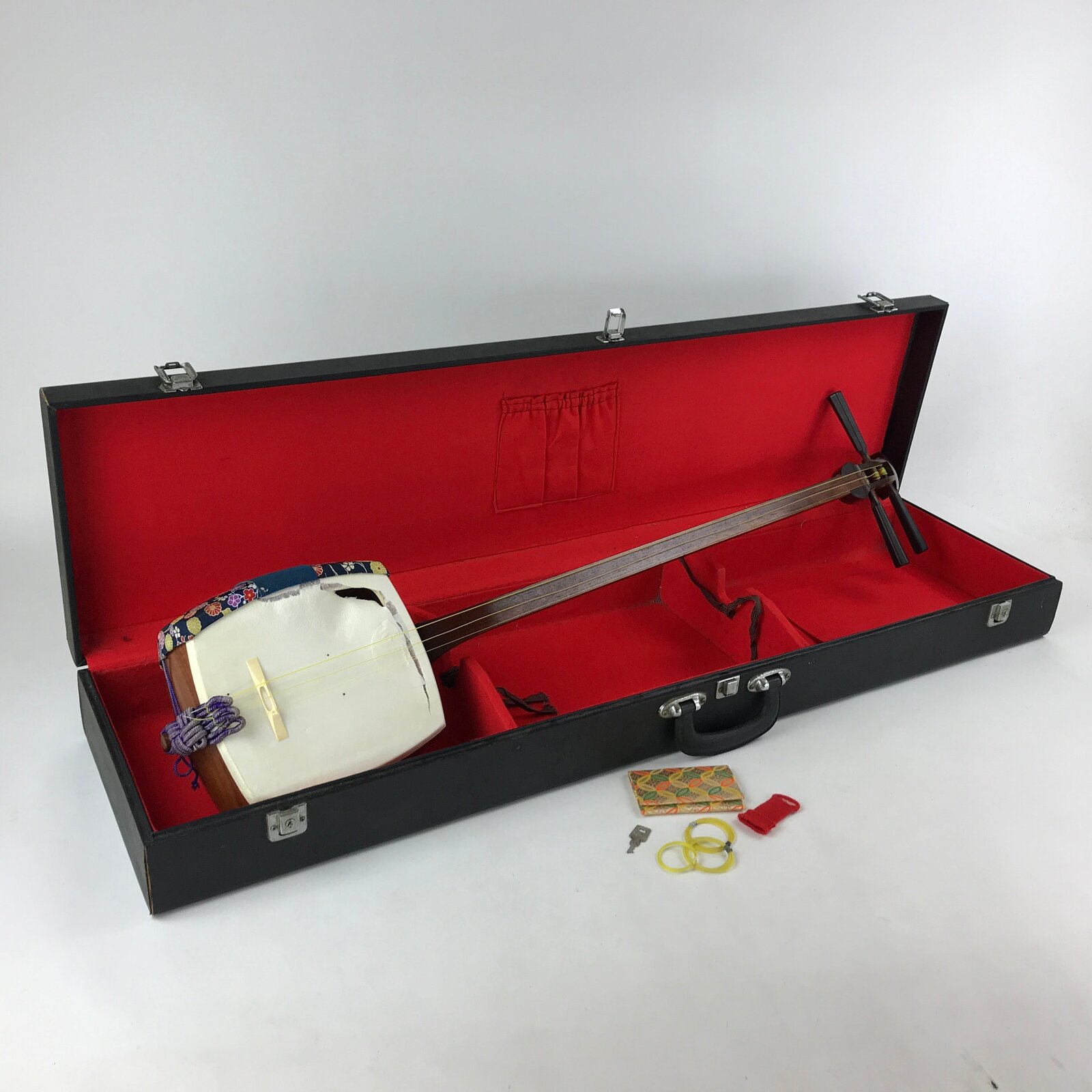 Japanese Shamisen With Case Vtg Traditional Wooden Instrument Dark Brown JK579