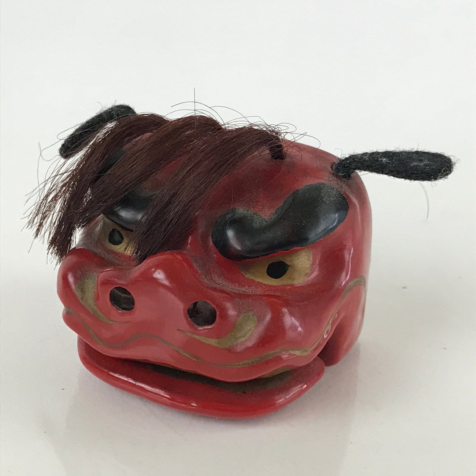 Japanese Shi-Shi Lion Vtg Wood Carving Figurine Folk Art Toy Red KF578