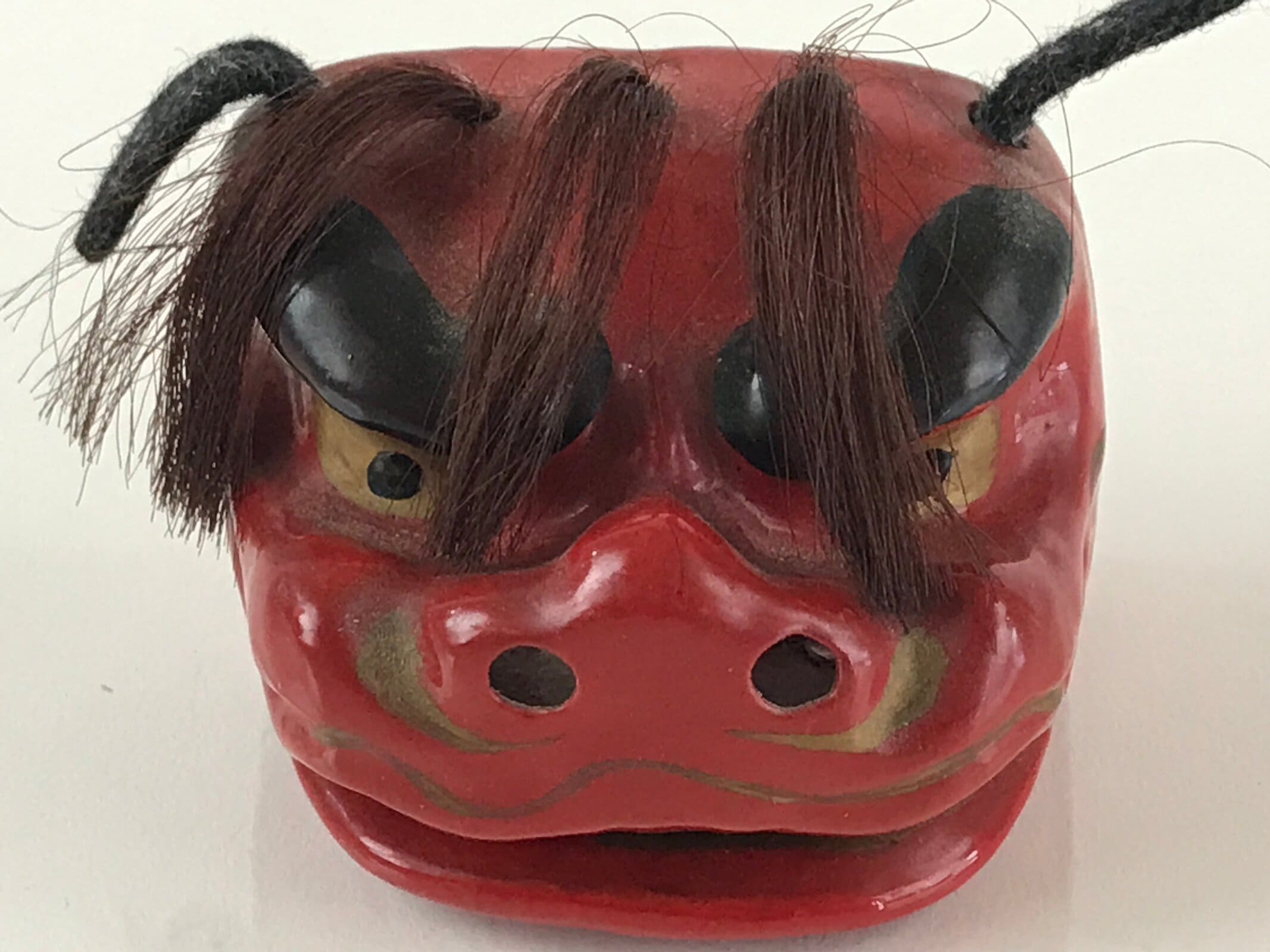 Japanese Shi-Shi Lion Vtg Wood Carving Figurine Folk Art Toy Red KF578