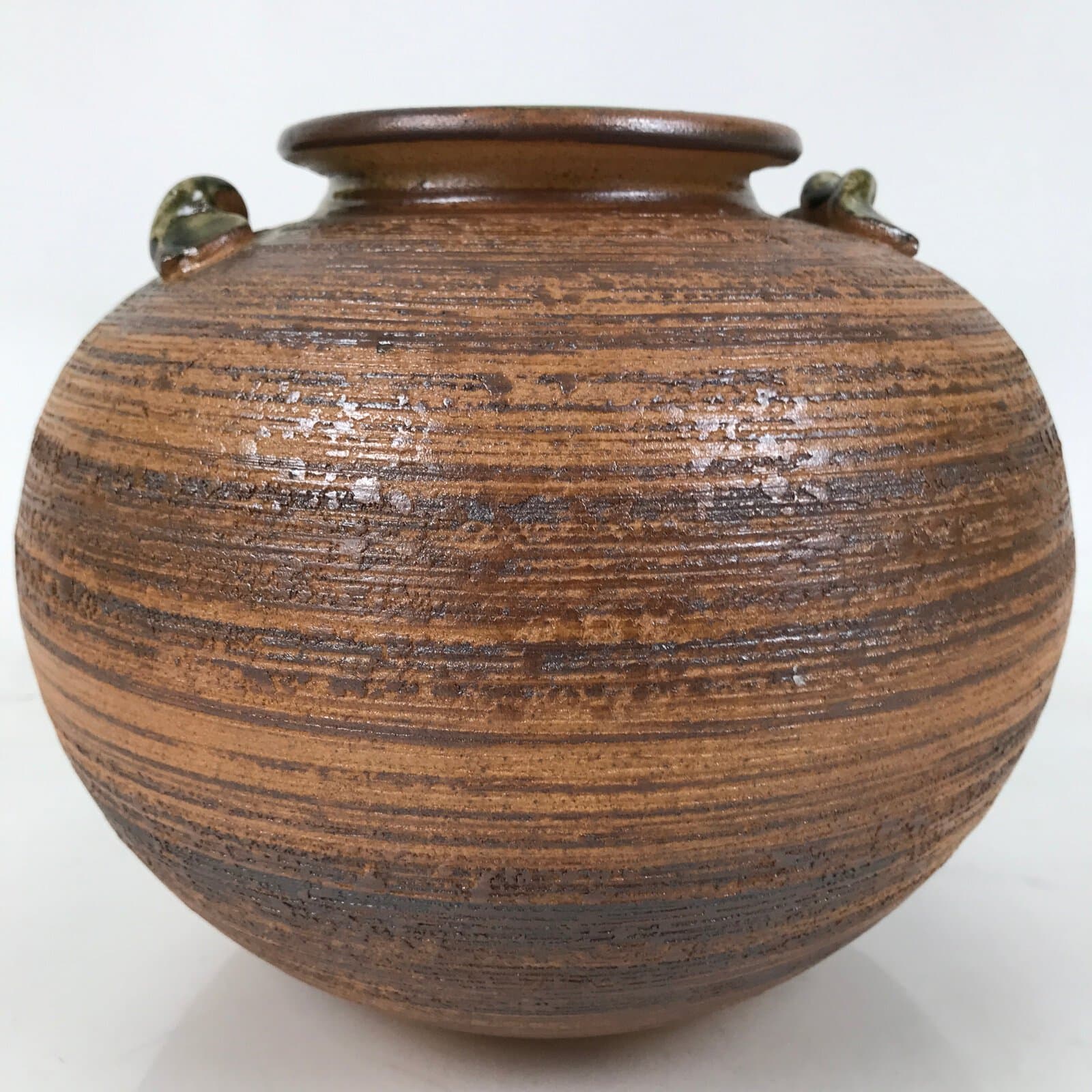 Japanese Shigaraki Ware Ceramic Flower Vase Vtg Large Round Brown w/Box PX777