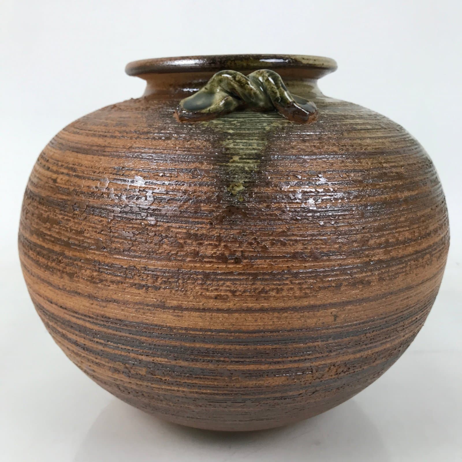 Japanese Shigaraki Ware Ceramic Flower Vase Vtg Large Round Brown w/Box PX777